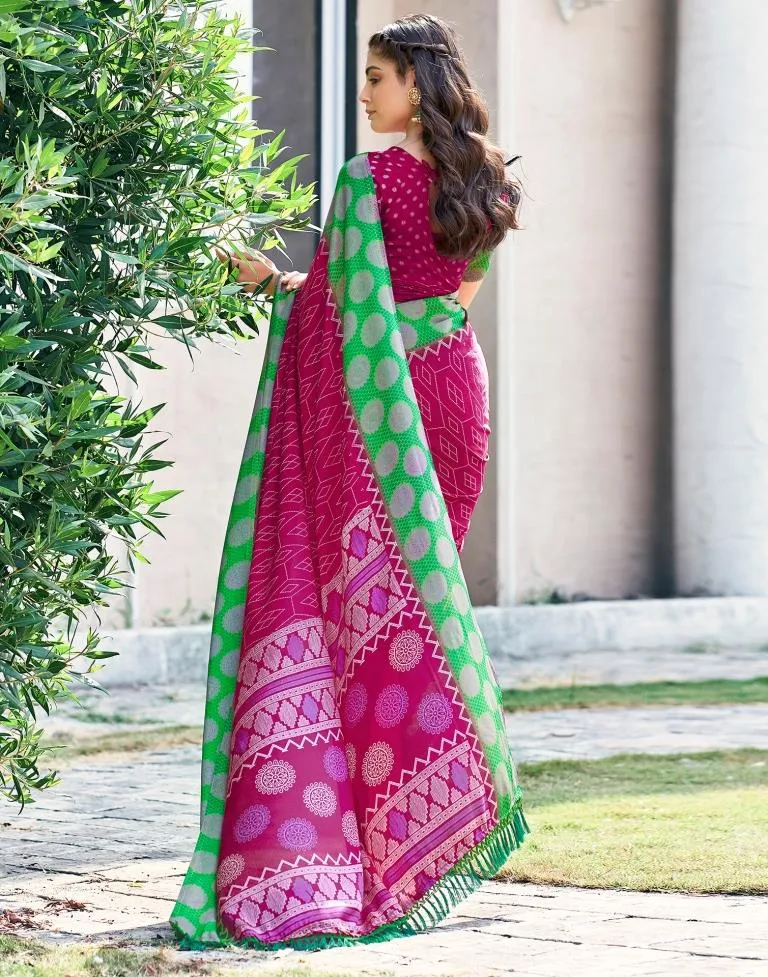 Rani Pink Cotton Printed Sarees