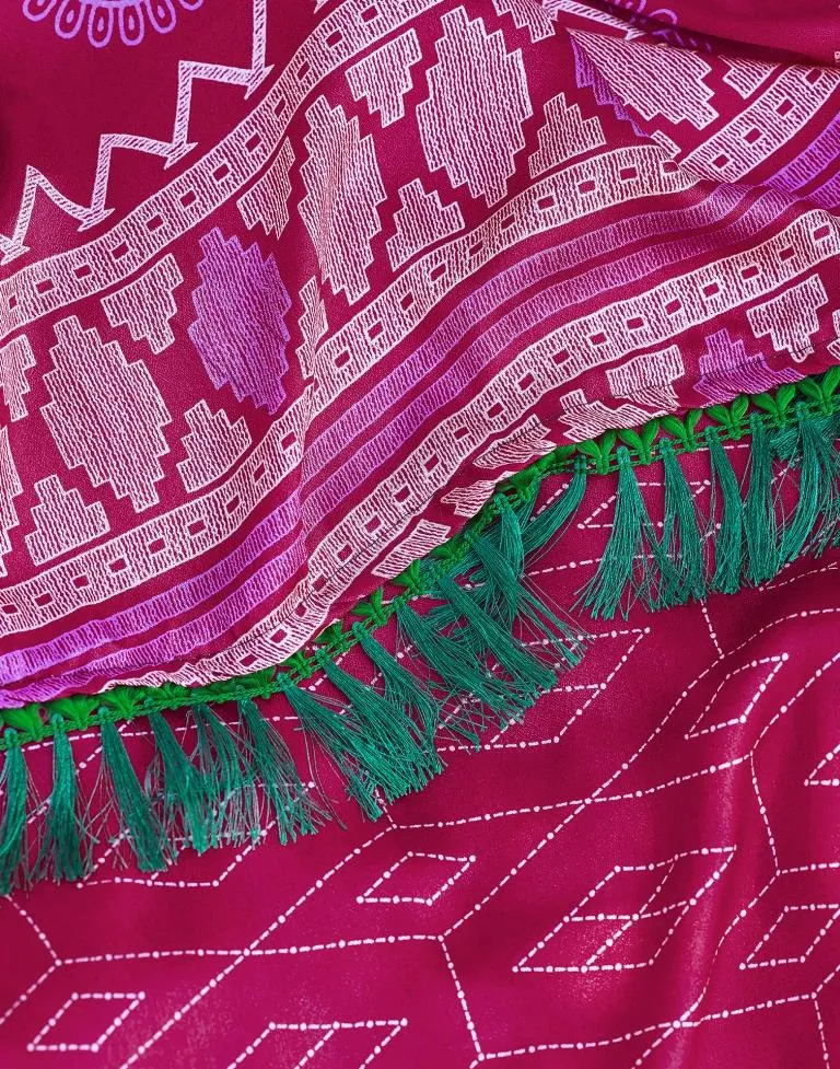 Rani Pink Cotton Printed Sarees