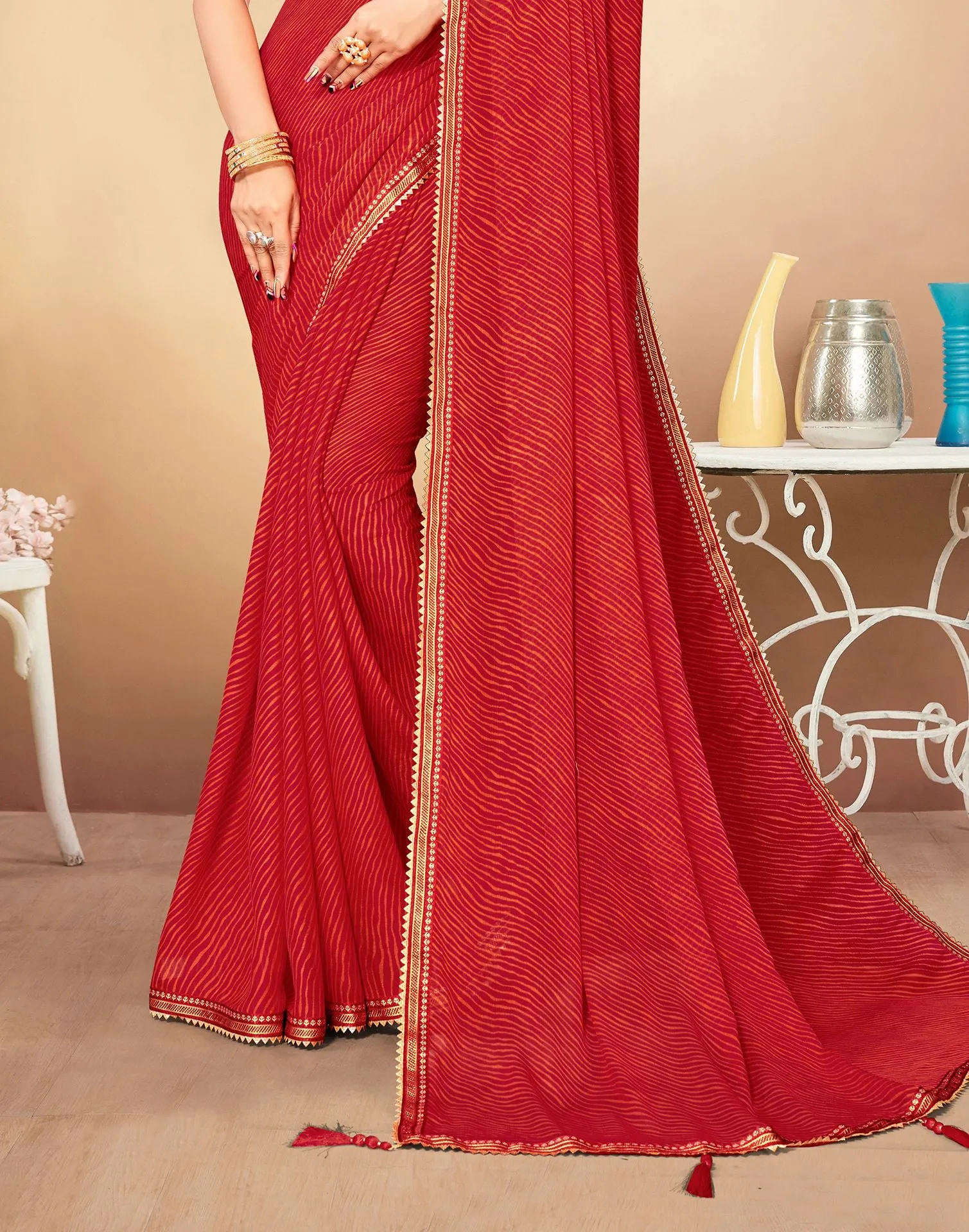 Red Printed Saree