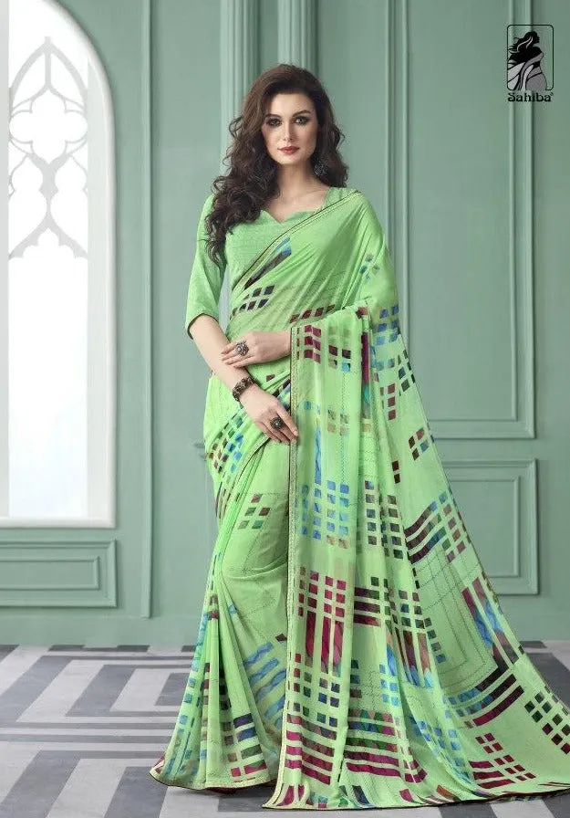 Sahiba Launched Kriza Pure Georgette Printed Border Sarees