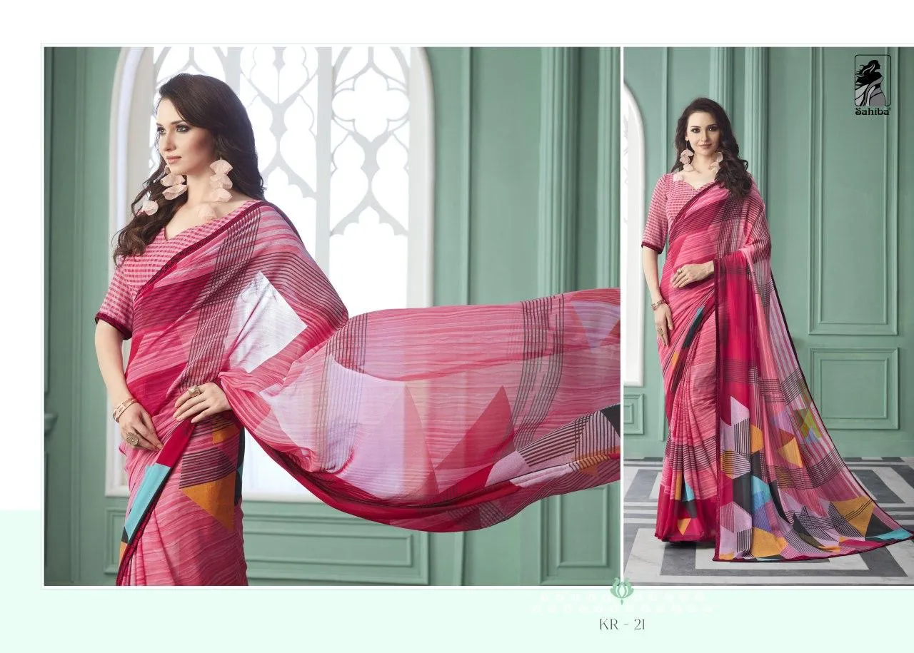 Sahiba Launched Kriza Pure Georgette Printed Border Sarees