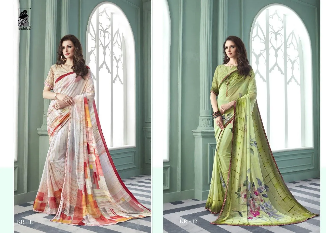 Sahiba Launched Kriza Pure Georgette Printed Border Sarees