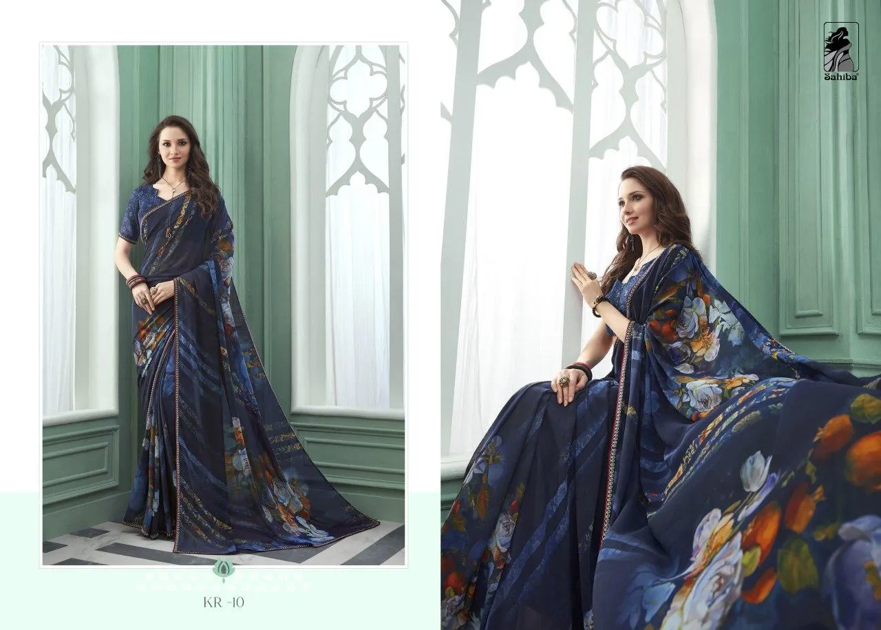 Sahiba Launched Kriza Pure Georgette Printed Border Sarees