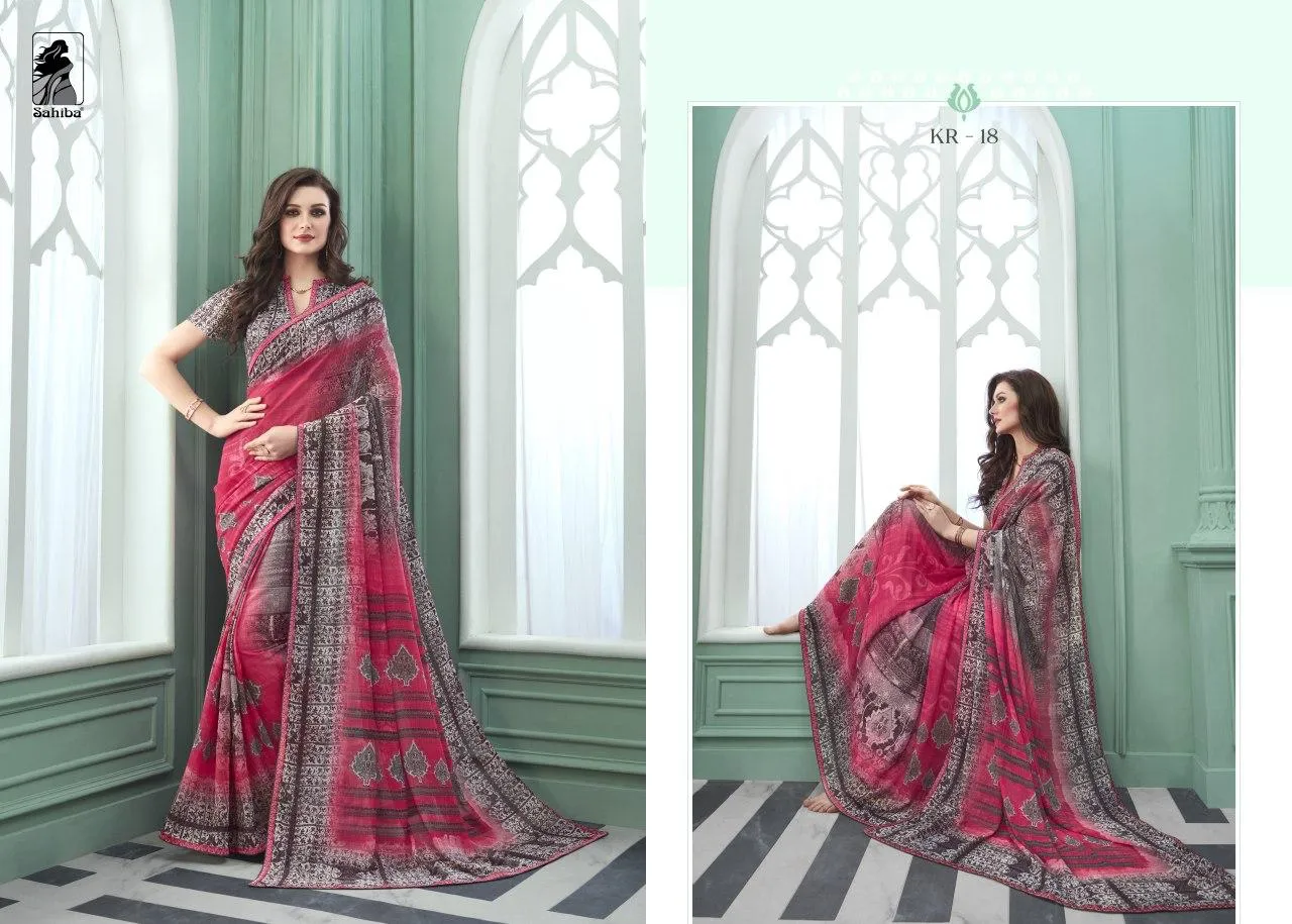 Sahiba Launched Kriza Pure Georgette Printed Border Sarees