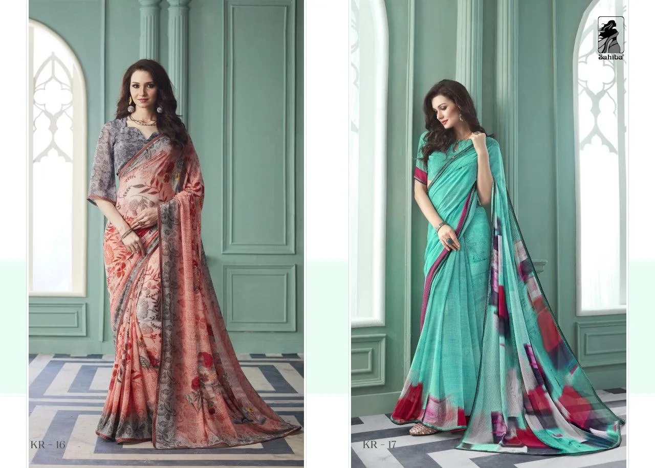 Sahiba Launched Kriza Pure Georgette Printed Border Sarees