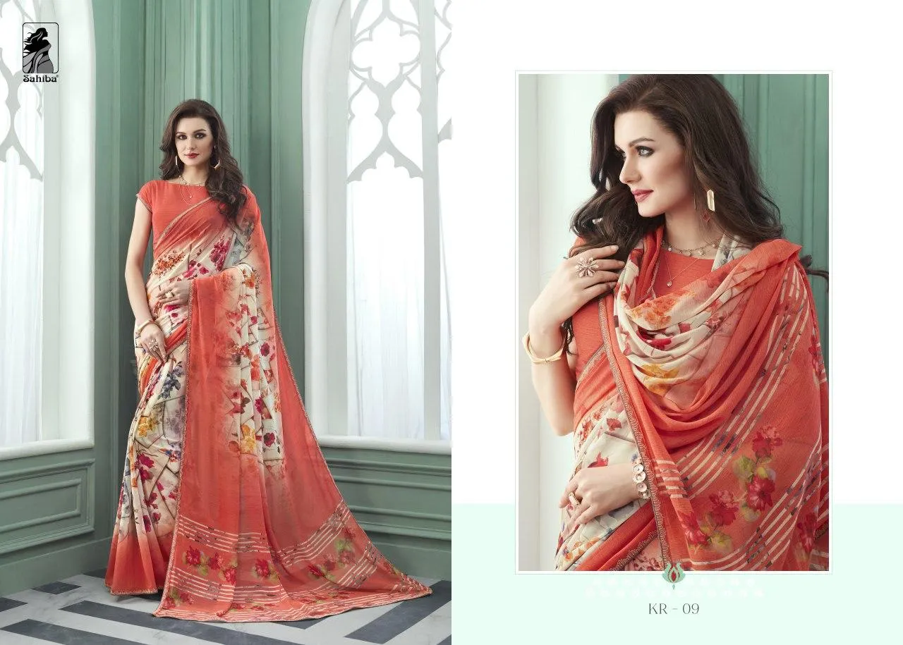 Sahiba Launched Kriza Pure Georgette Printed Border Sarees