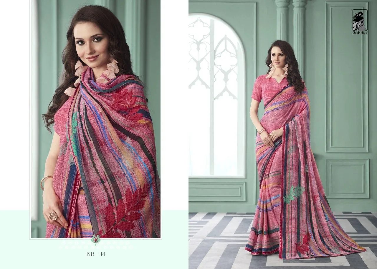 Sahiba Launched Kriza Pure Georgette Printed Border Sarees