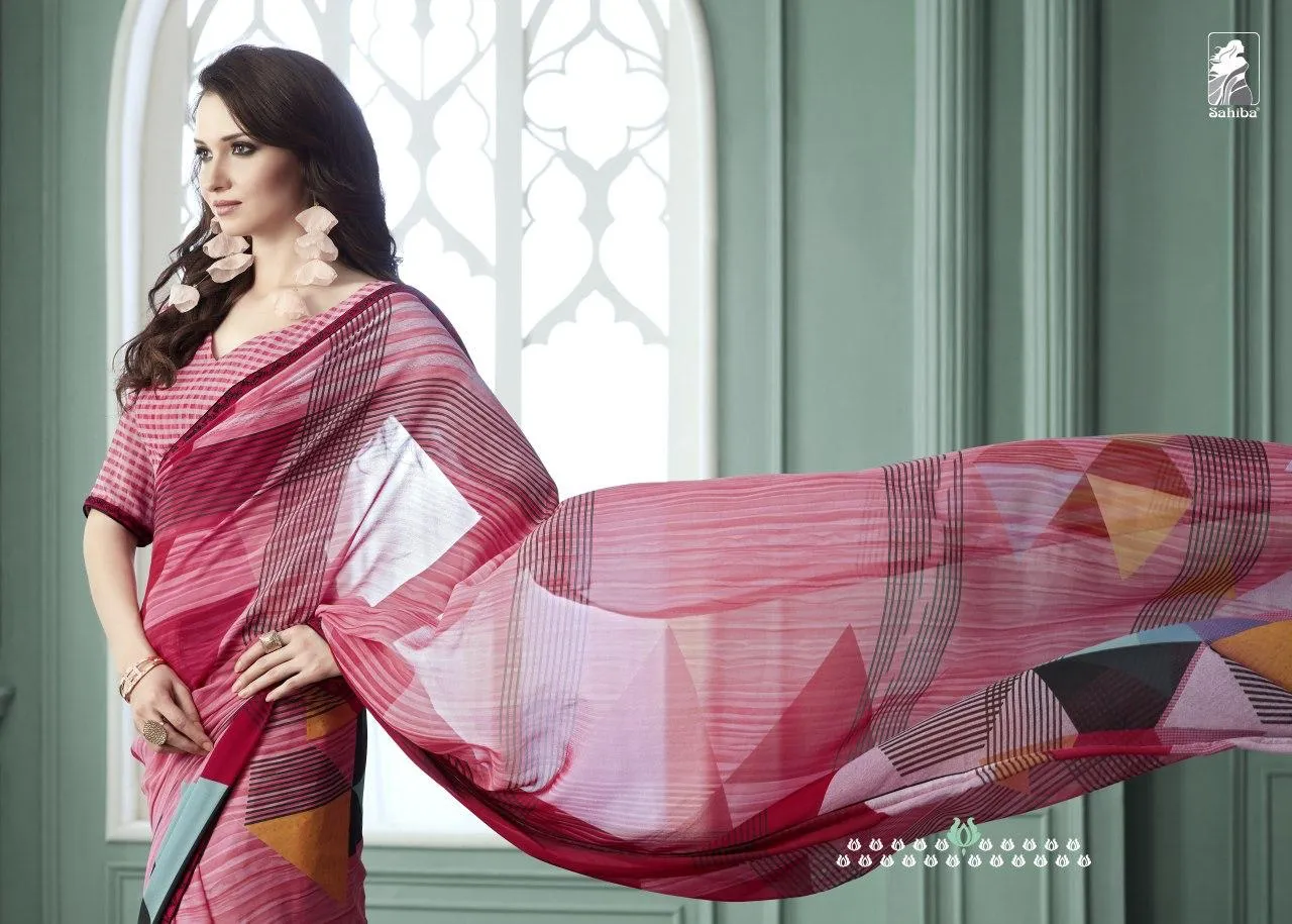 Sahiba Launched Kriza Pure Georgette Printed Border Sarees