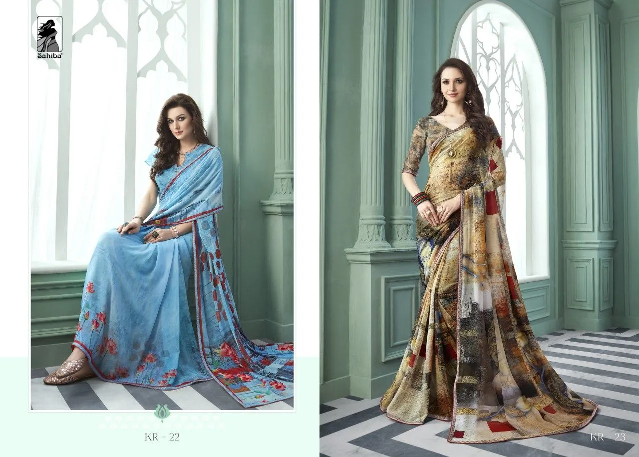 Sahiba Launched Kriza Pure Georgette Printed Border Sarees