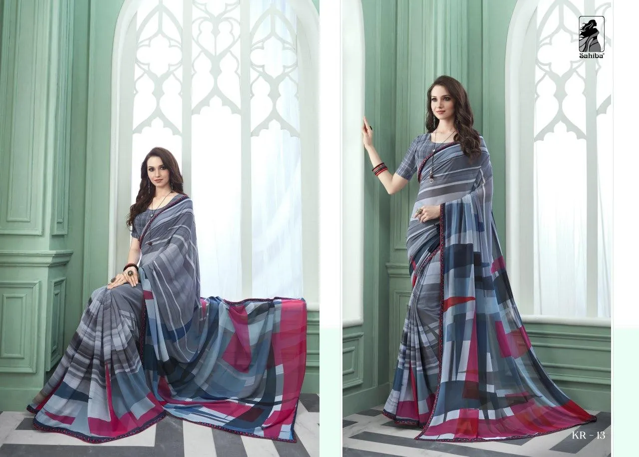 Sahiba Launched Kriza Pure Georgette Printed Border Sarees