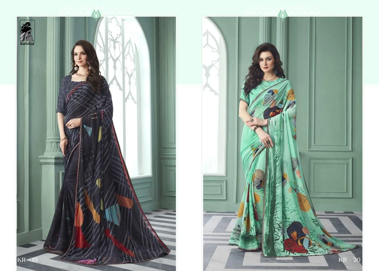 Sahiba Launched Kriza Pure Georgette Printed Border Sarees