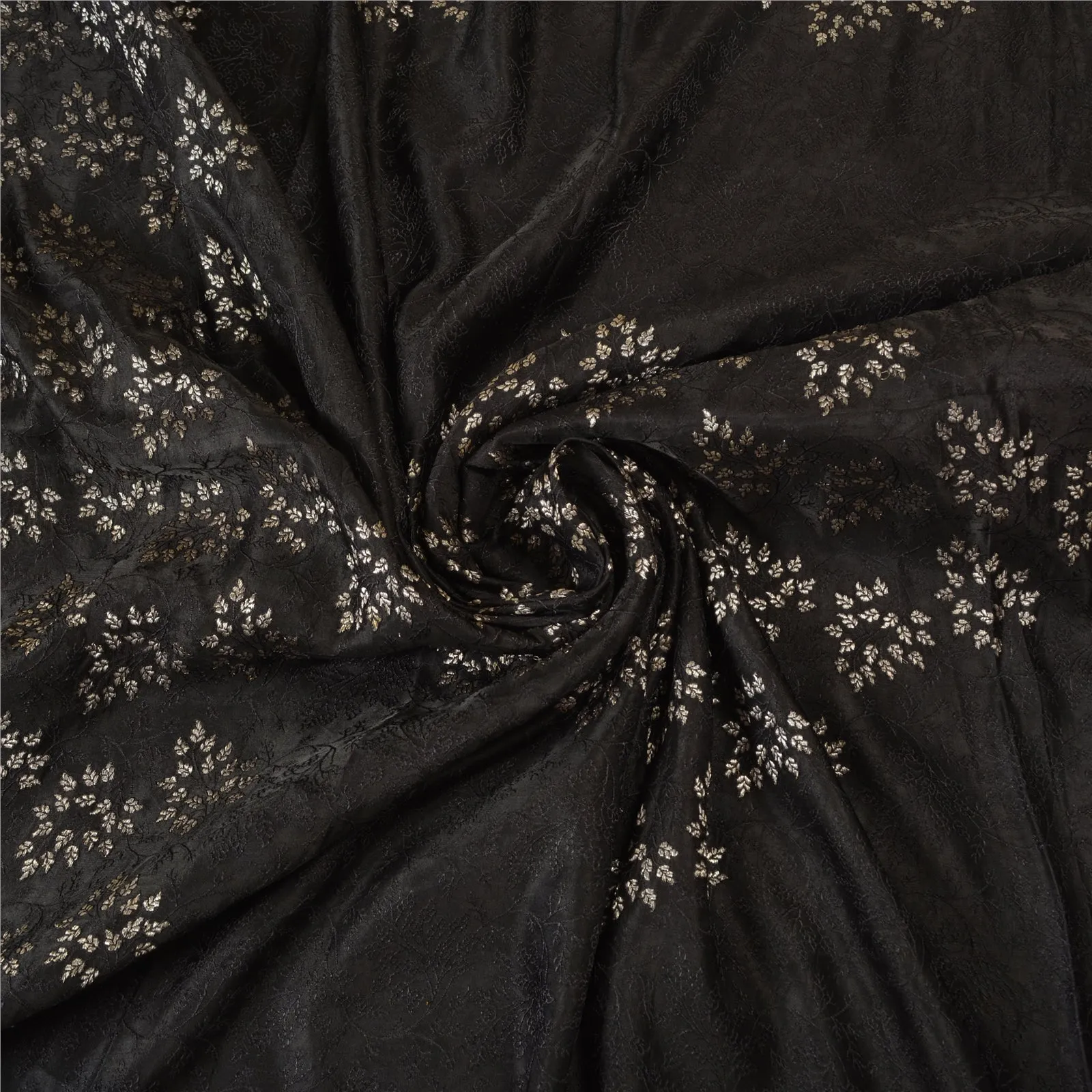 Sanskriti Vintage Black Sarees Pure Satin Woven Brocade/Banarasi Sari Fabric