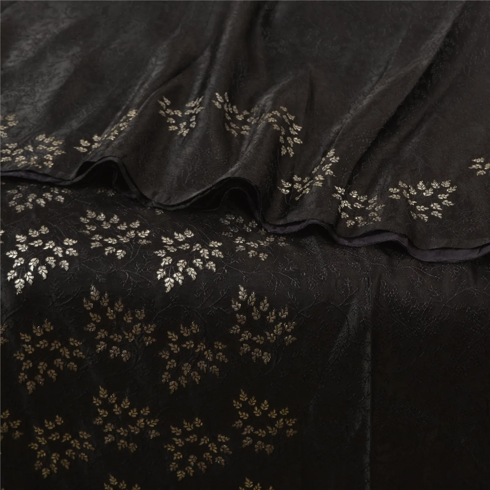 Sanskriti Vintage Black Sarees Pure Satin Woven Brocade/Banarasi Sari Fabric