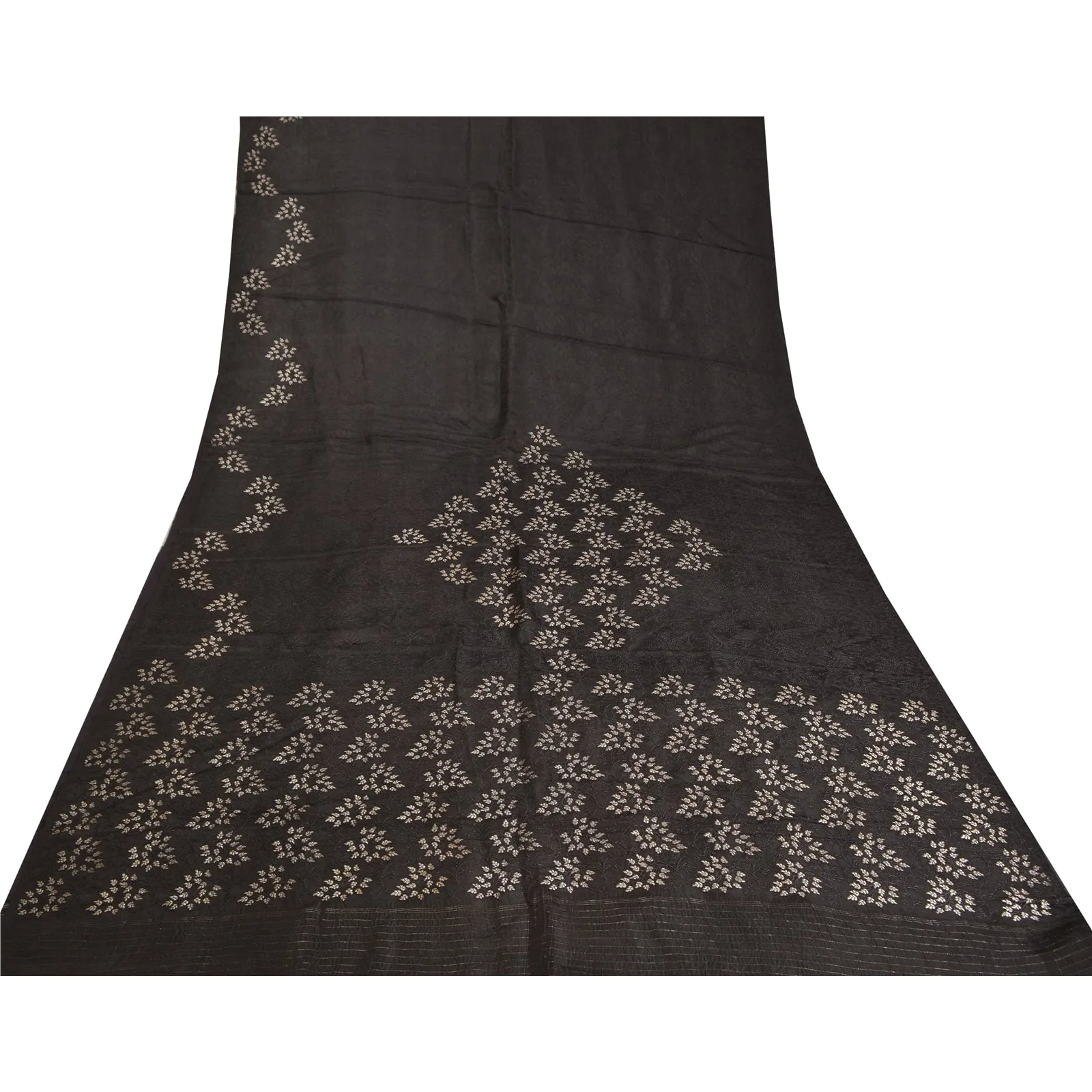 Sanskriti Vintage Black Sarees Pure Satin Woven Brocade/Banarasi Sari Fabric