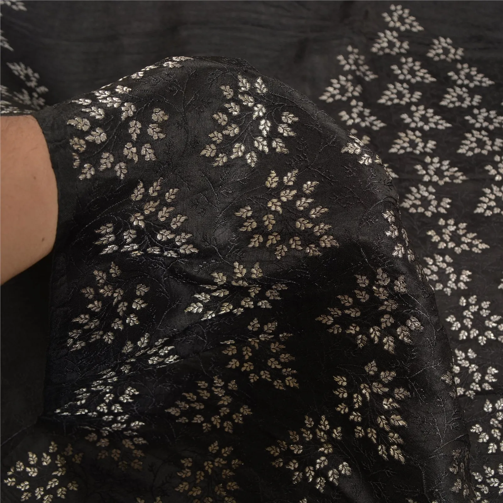 Sanskriti Vintage Black Sarees Pure Satin Woven Brocade/Banarasi Sari Fabric