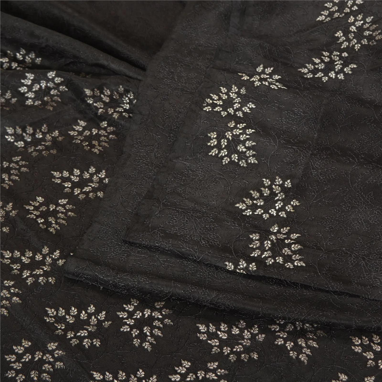 Sanskriti Vintage Black Sarees Pure Satin Woven Brocade/Banarasi Sari Fabric