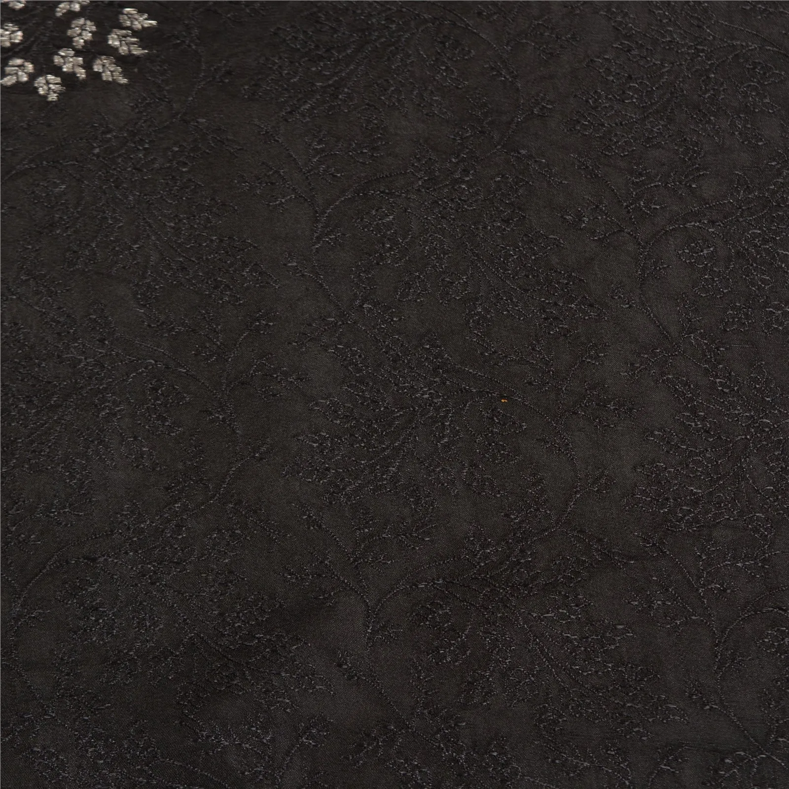 Sanskriti Vintage Black Sarees Pure Satin Woven Brocade/Banarasi Sari Fabric