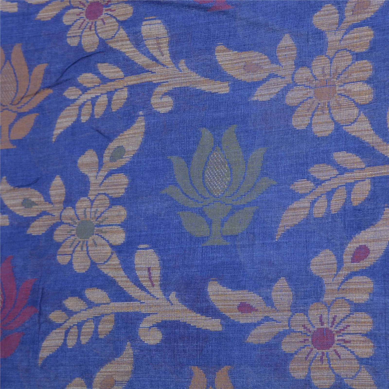 Sanskriti Vintage Blue Indian Sarees 100% Pure Silk Woven Sari 5 YD Craft Fabric