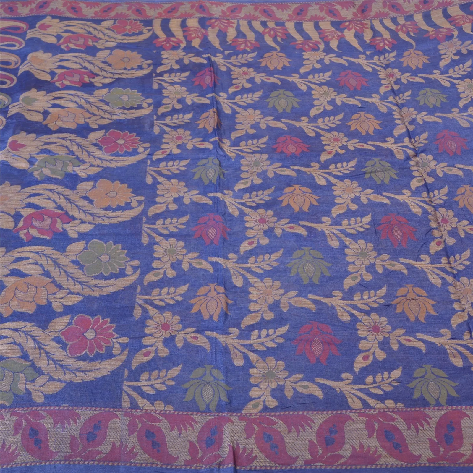 Sanskriti Vintage Blue Indian Sarees 100% Pure Silk Woven Sari 5 YD Craft Fabric