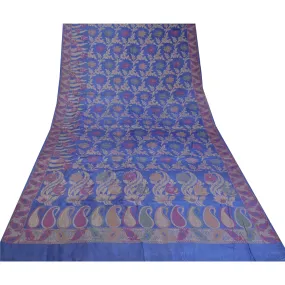 Sanskriti Vintage Blue Indian Sarees 100% Pure Silk Woven Sari 5 YD Craft Fabric