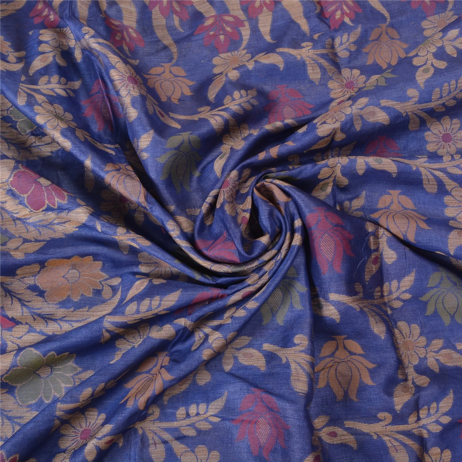 Sanskriti Vintage Blue Indian Sarees 100% Pure Silk Woven Sari 5 YD Craft Fabric