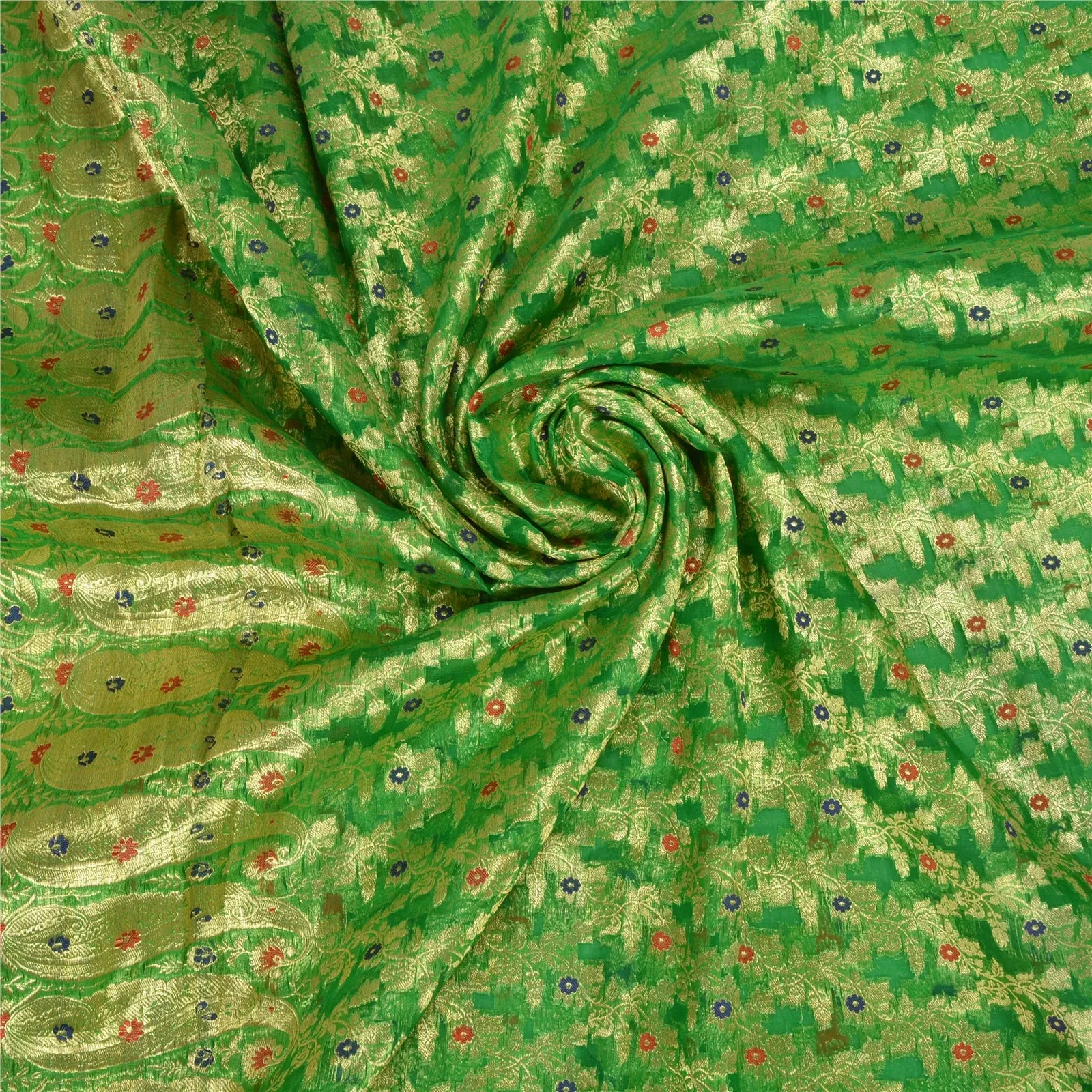 Sanskriti Vintage Green Sarees Pure Silk Woven Brocade/Banarasi Zari Sari Fabric