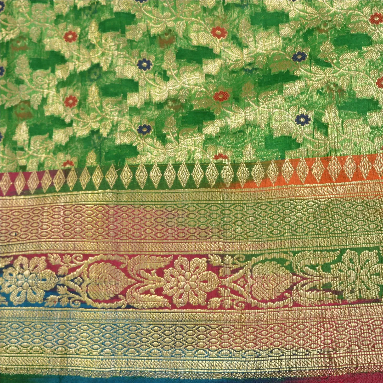 Sanskriti Vintage Green Sarees Pure Silk Woven Brocade/Banarasi Zari Sari Fabric