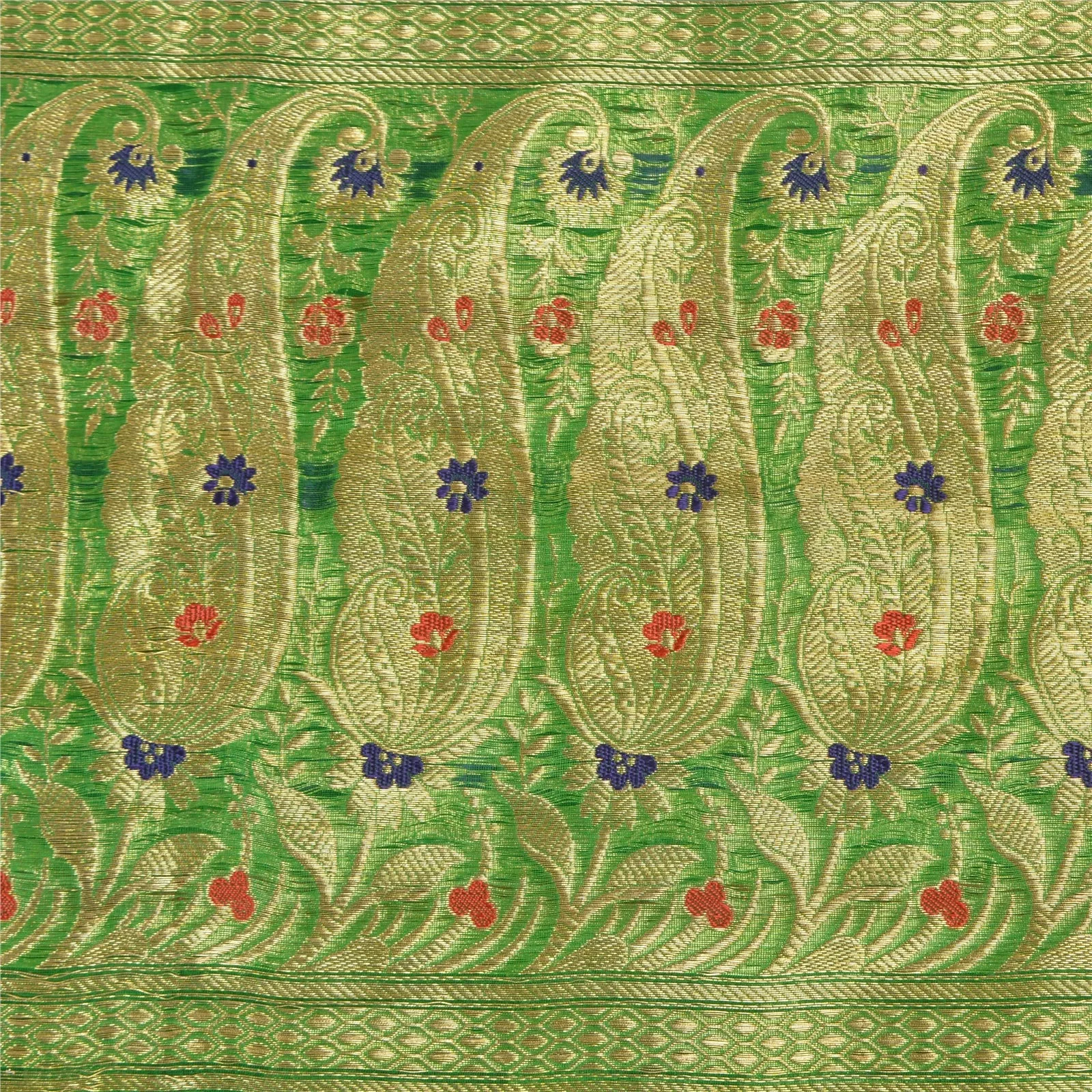 Sanskriti Vintage Green Sarees Pure Silk Woven Brocade/Banarasi Zari Sari Fabric