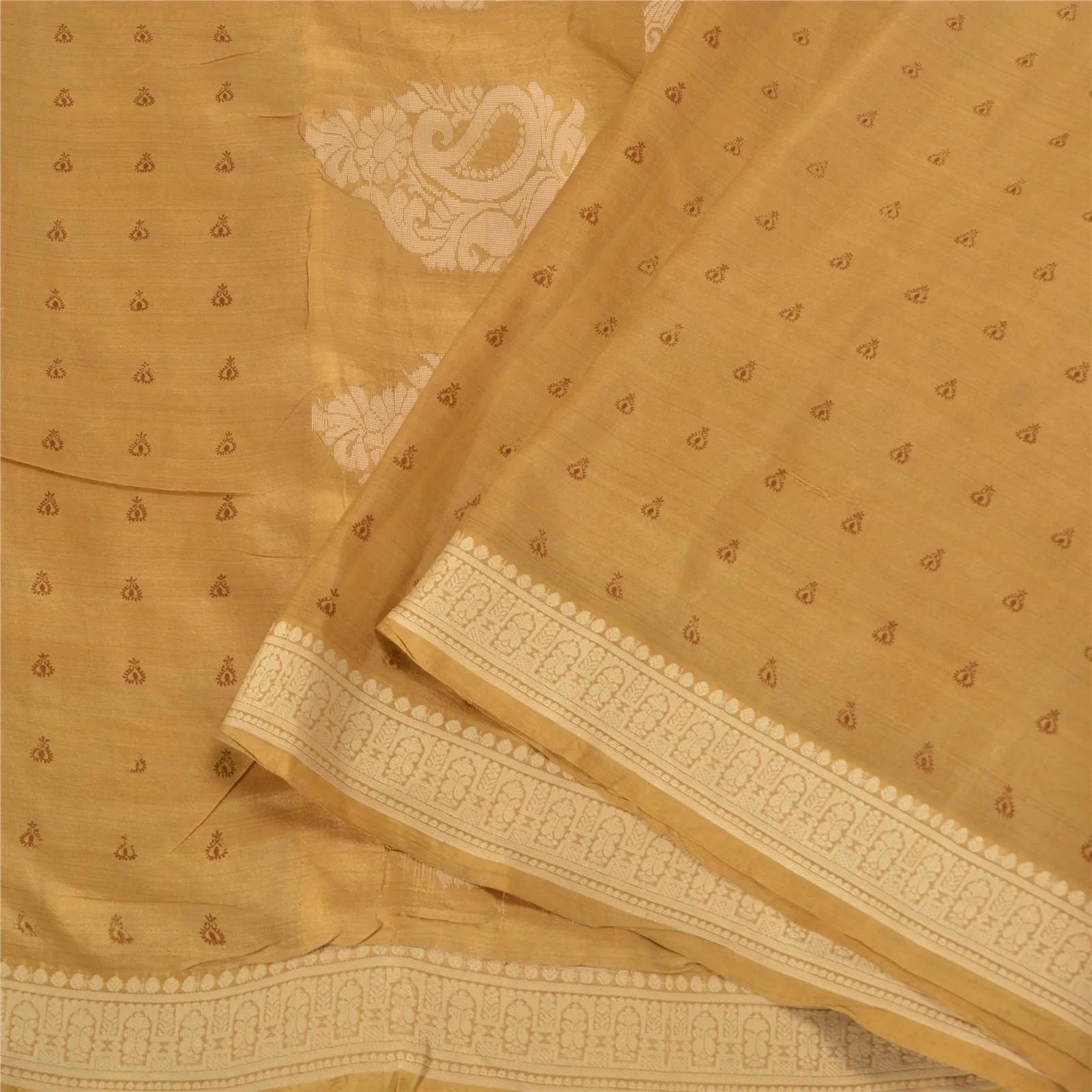 Sanskriti Vintage Mustard Indian Sarees 100% Pure Silk Woven Sari Craft Fabric