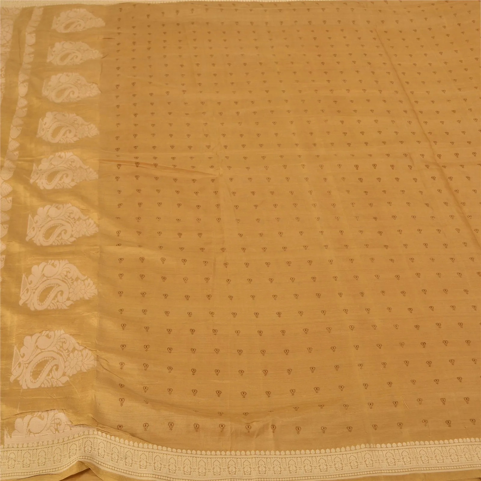 Sanskriti Vintage Mustard Indian Sarees 100% Pure Silk Woven Sari Craft Fabric