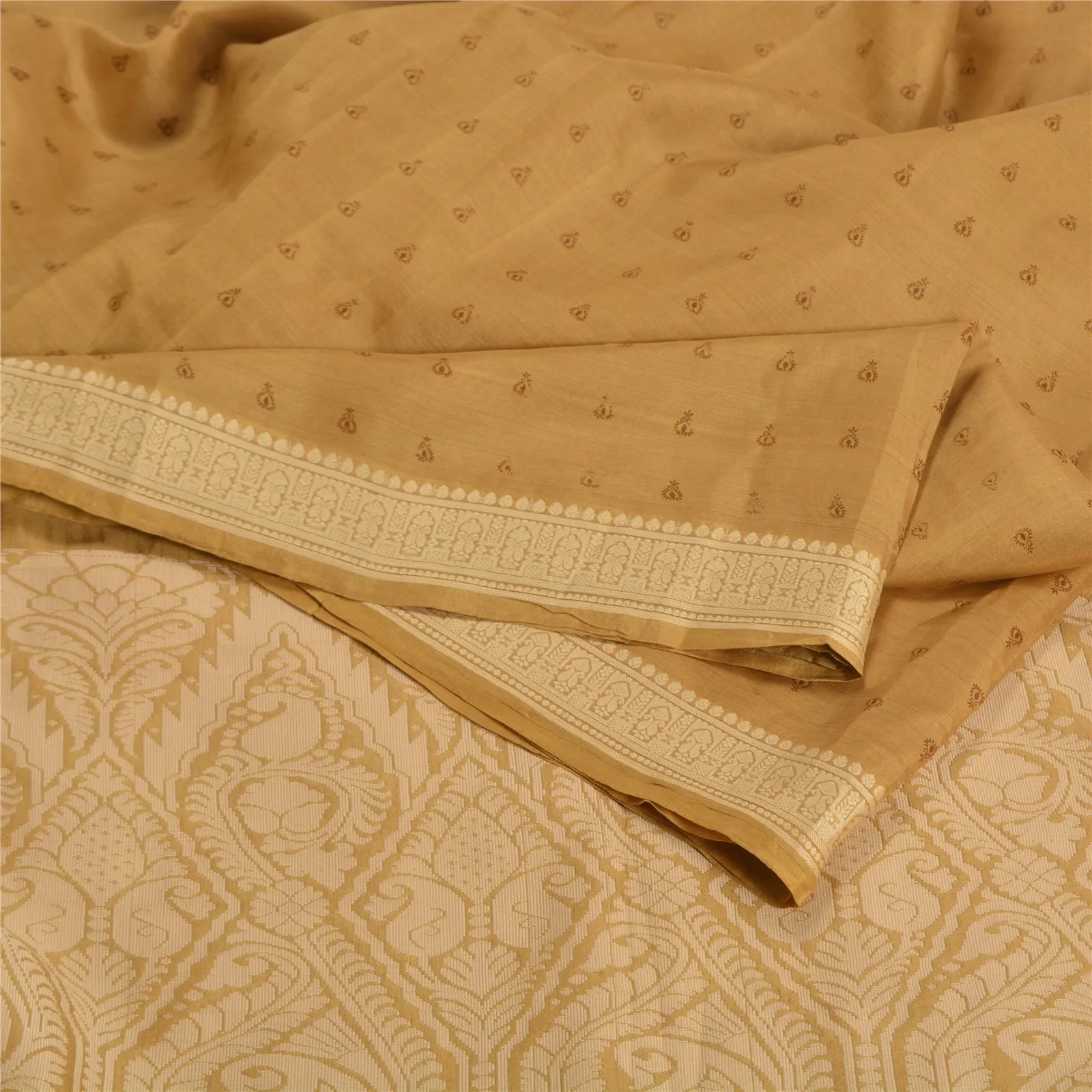 Sanskriti Vintage Mustard Indian Sarees 100% Pure Silk Woven Sari Craft Fabric