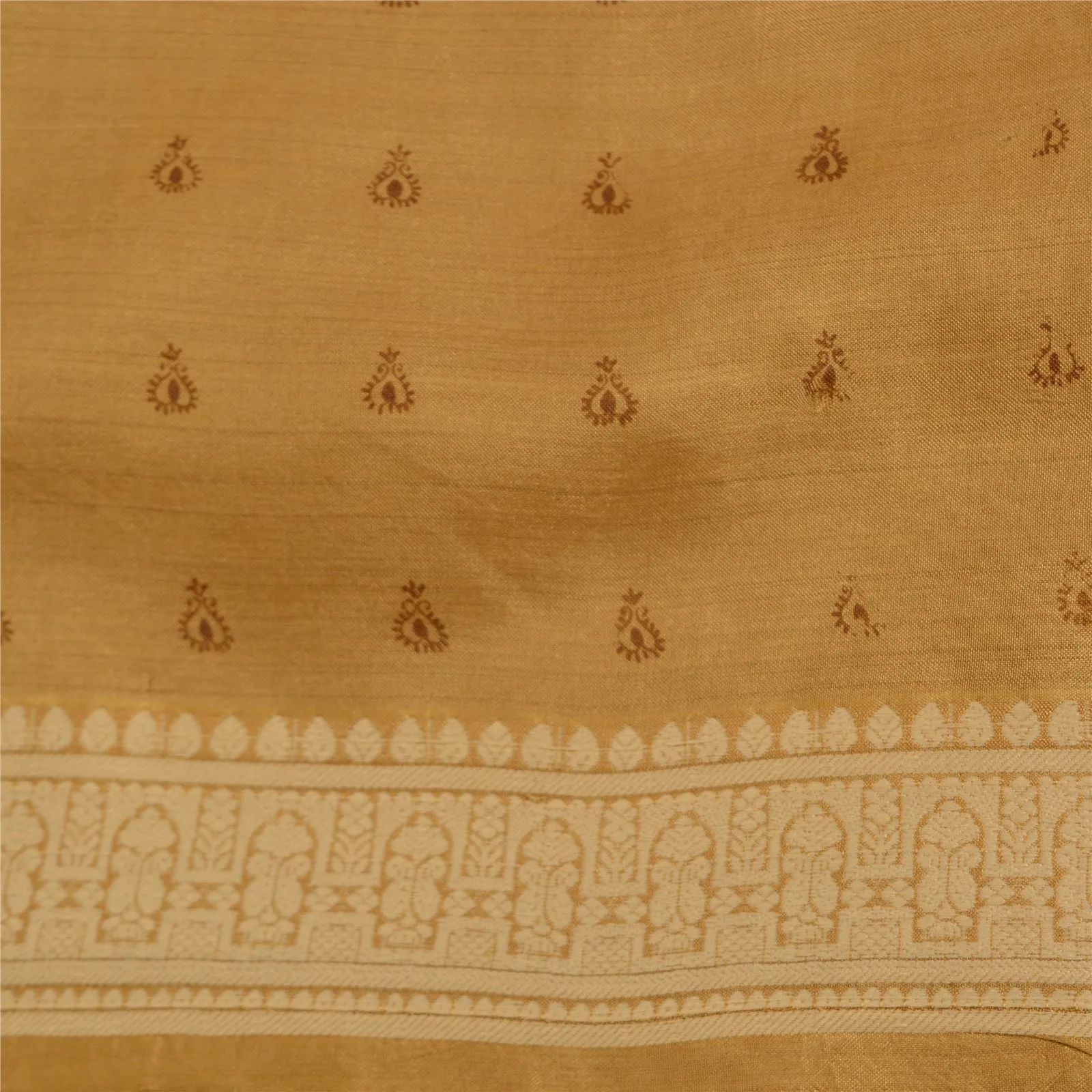 Sanskriti Vintage Mustard Indian Sarees 100% Pure Silk Woven Sari Craft Fabric