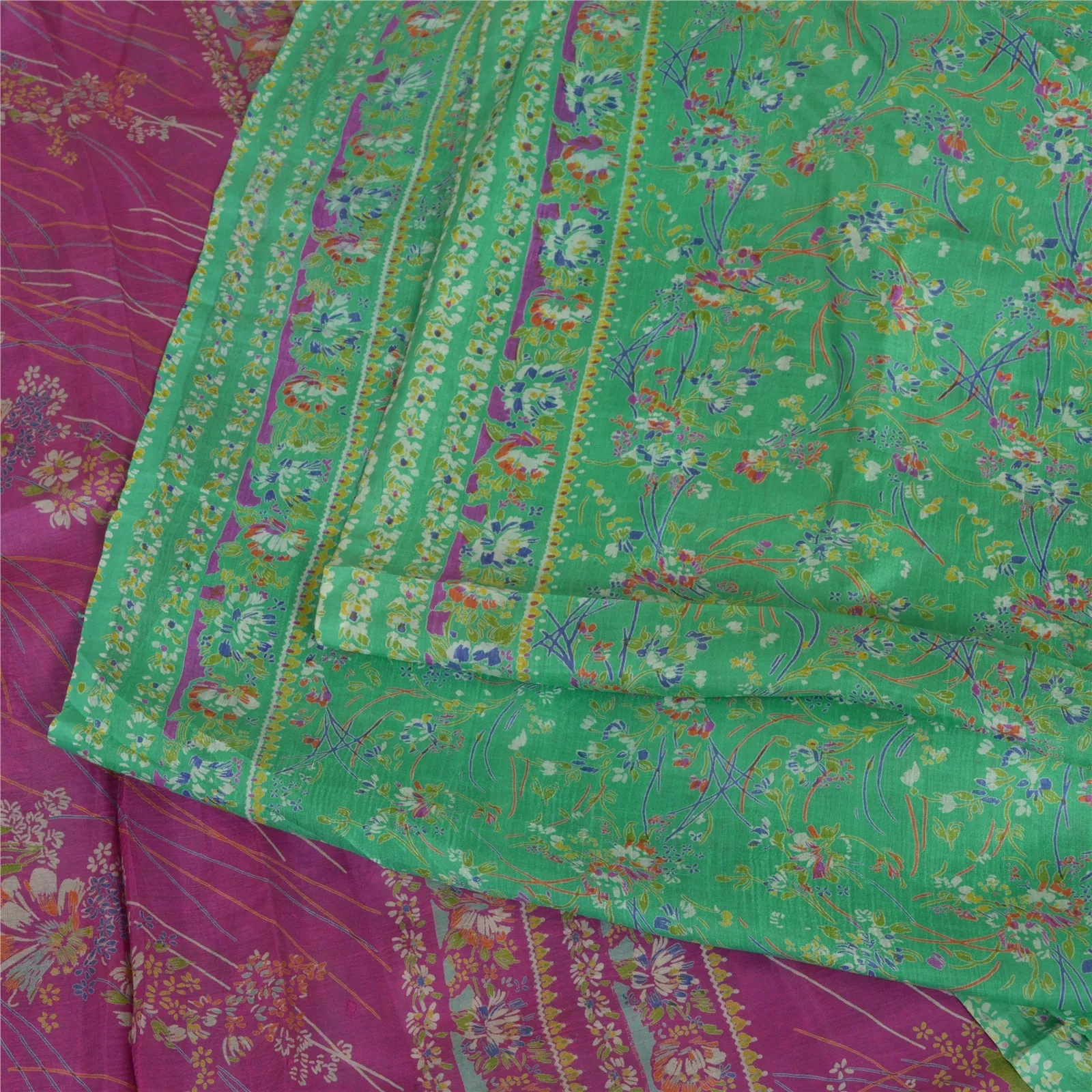 Sanskriti Vintage Purple/Green Sarees 100% Pure Silk Printed Sari Craft Fabric