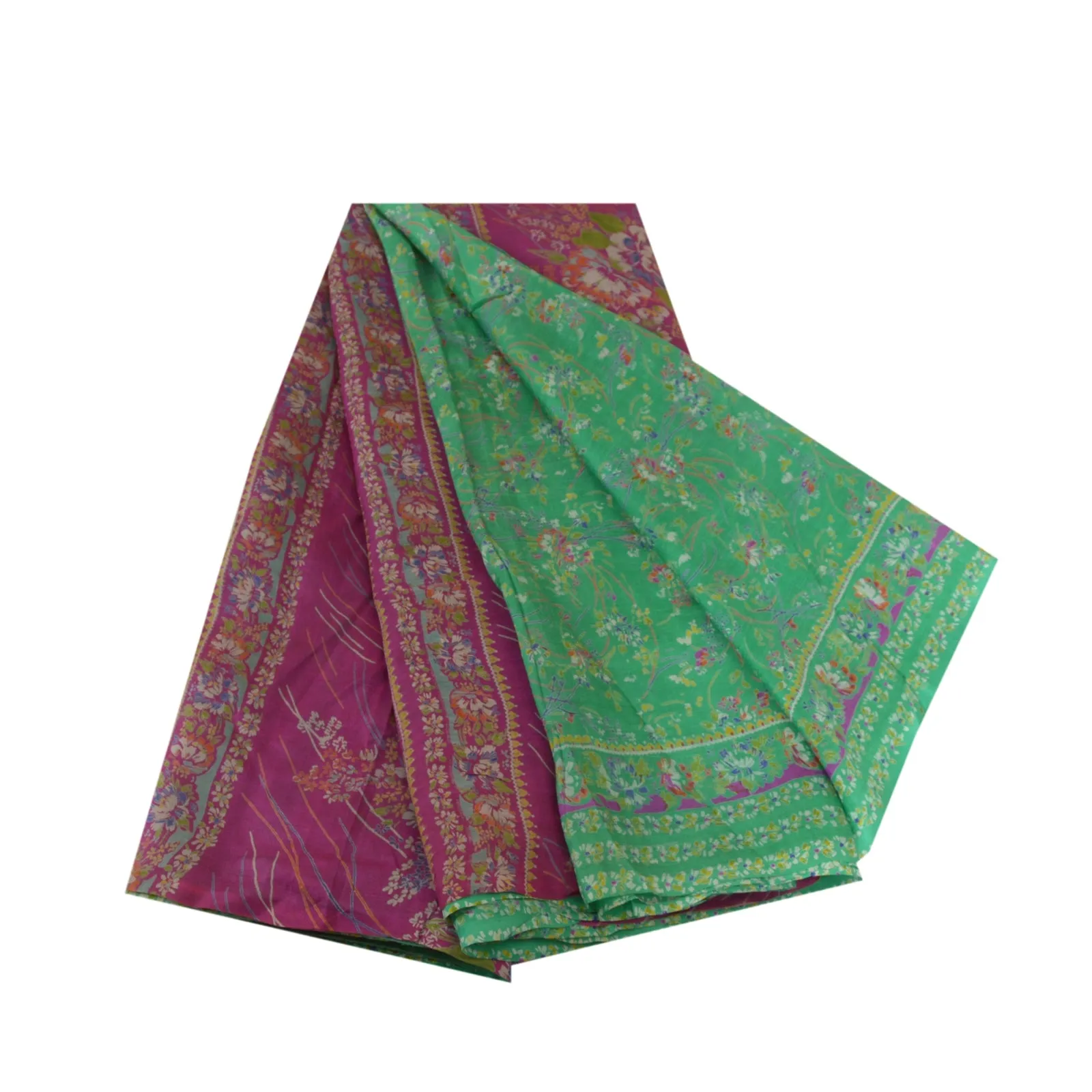 Sanskriti Vintage Purple/Green Sarees 100% Pure Silk Printed Sari Craft Fabric