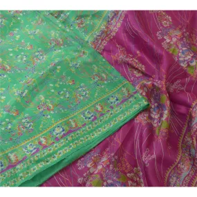 Sanskriti Vintage Purple/Green Sarees 100% Pure Silk Printed Sari Craft Fabric