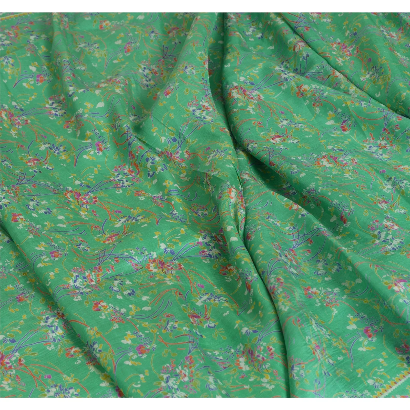 Sanskriti Vintage Purple/Green Sarees 100% Pure Silk Printed Sari Craft Fabric