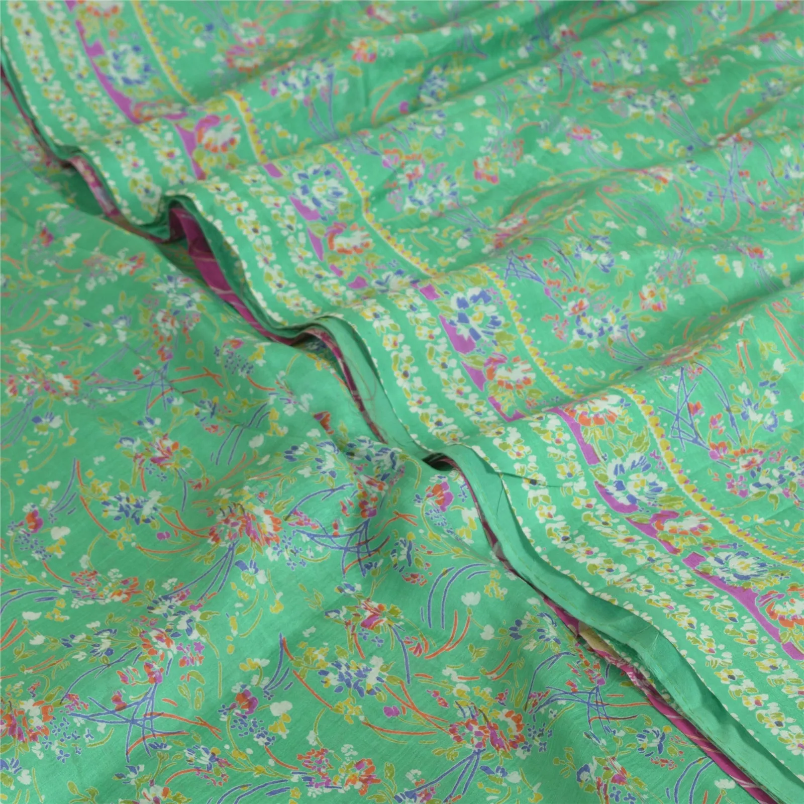 Sanskriti Vintage Purple/Green Sarees 100% Pure Silk Printed Sari Craft Fabric