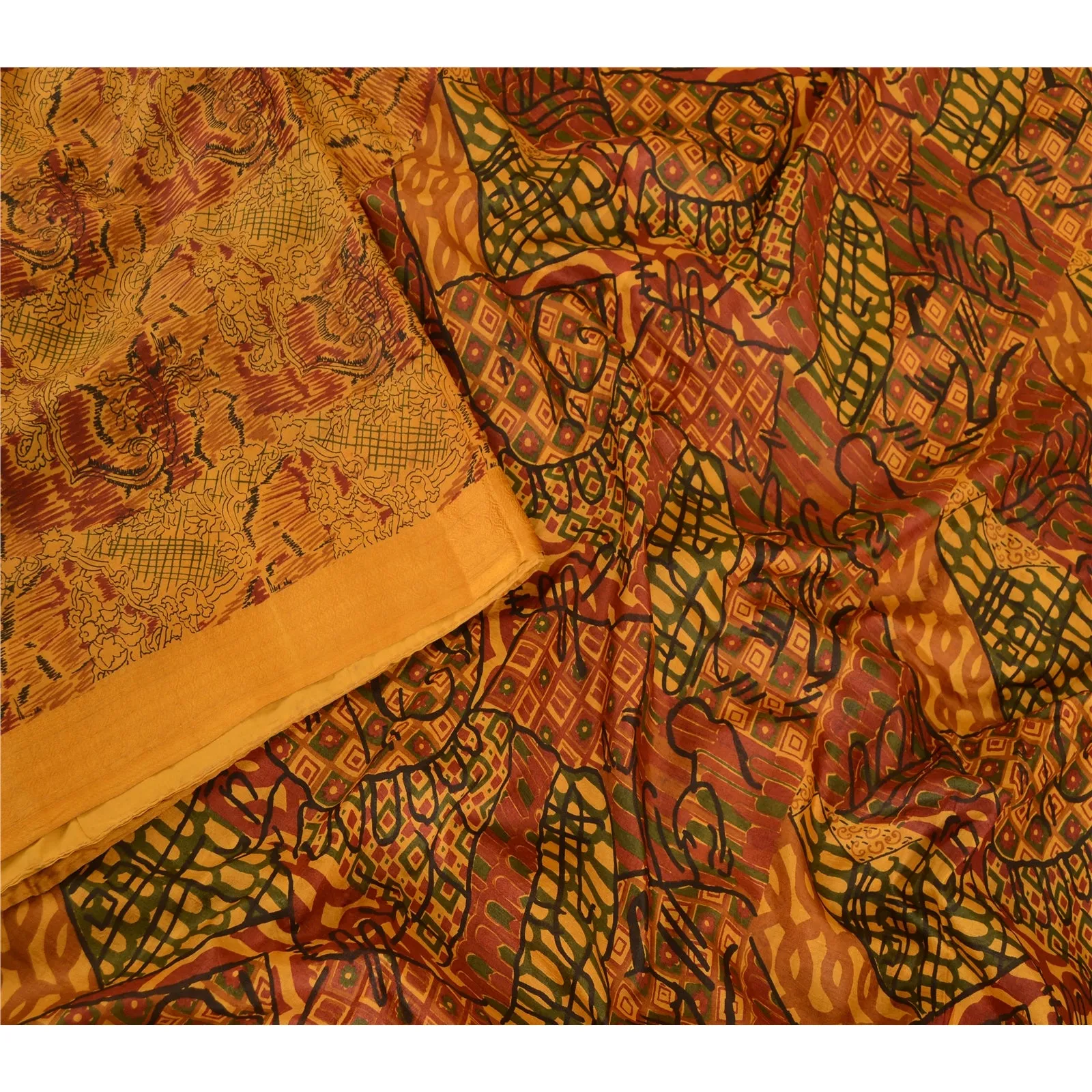 Sanskriti Vintage Sarees 100% Pure Silk Quilting Felting Craft Fabric Print Sari