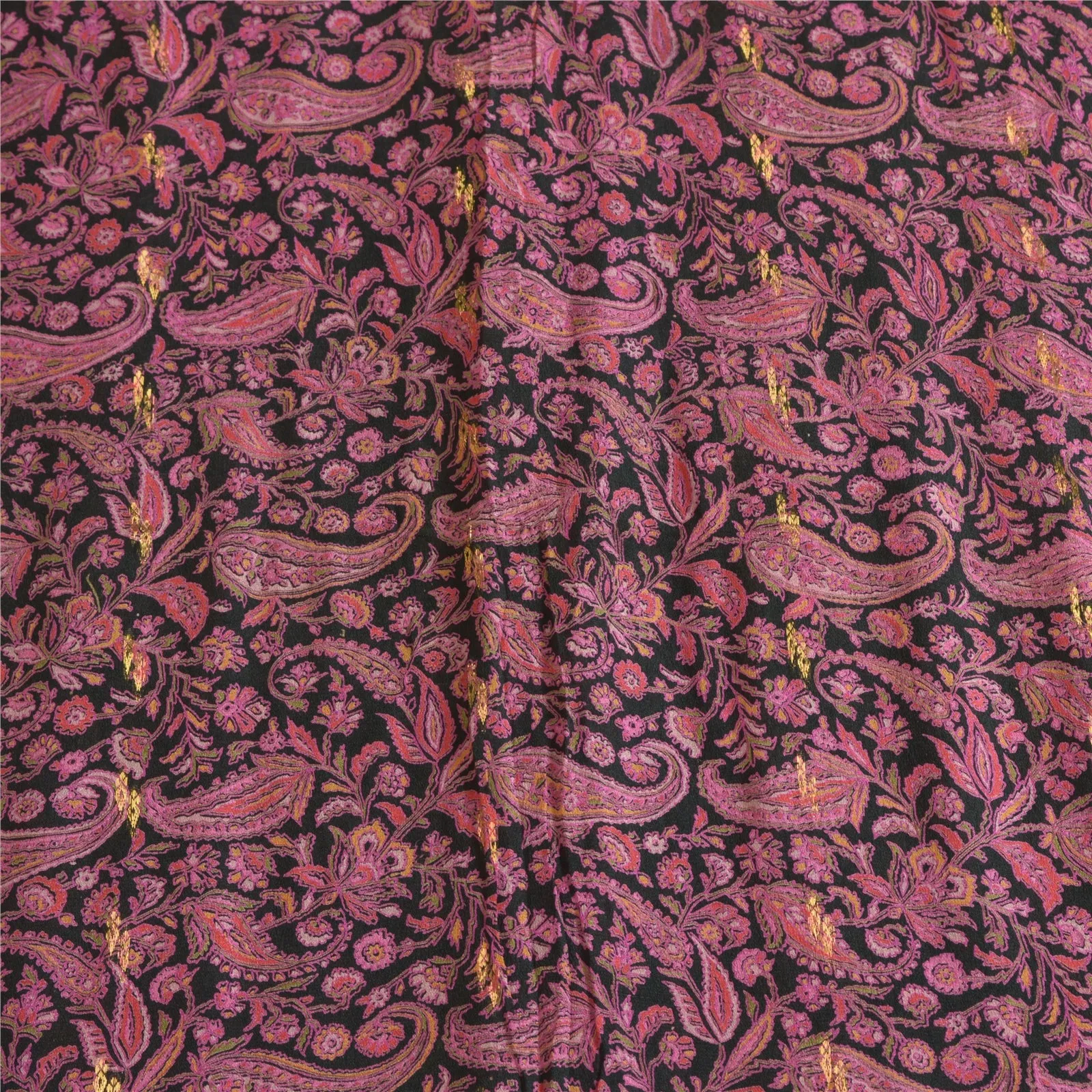 Sanskriti Vintage Sarees Black/Pink Pure Silk Printed Sari 5yd Soft Craft Fabric