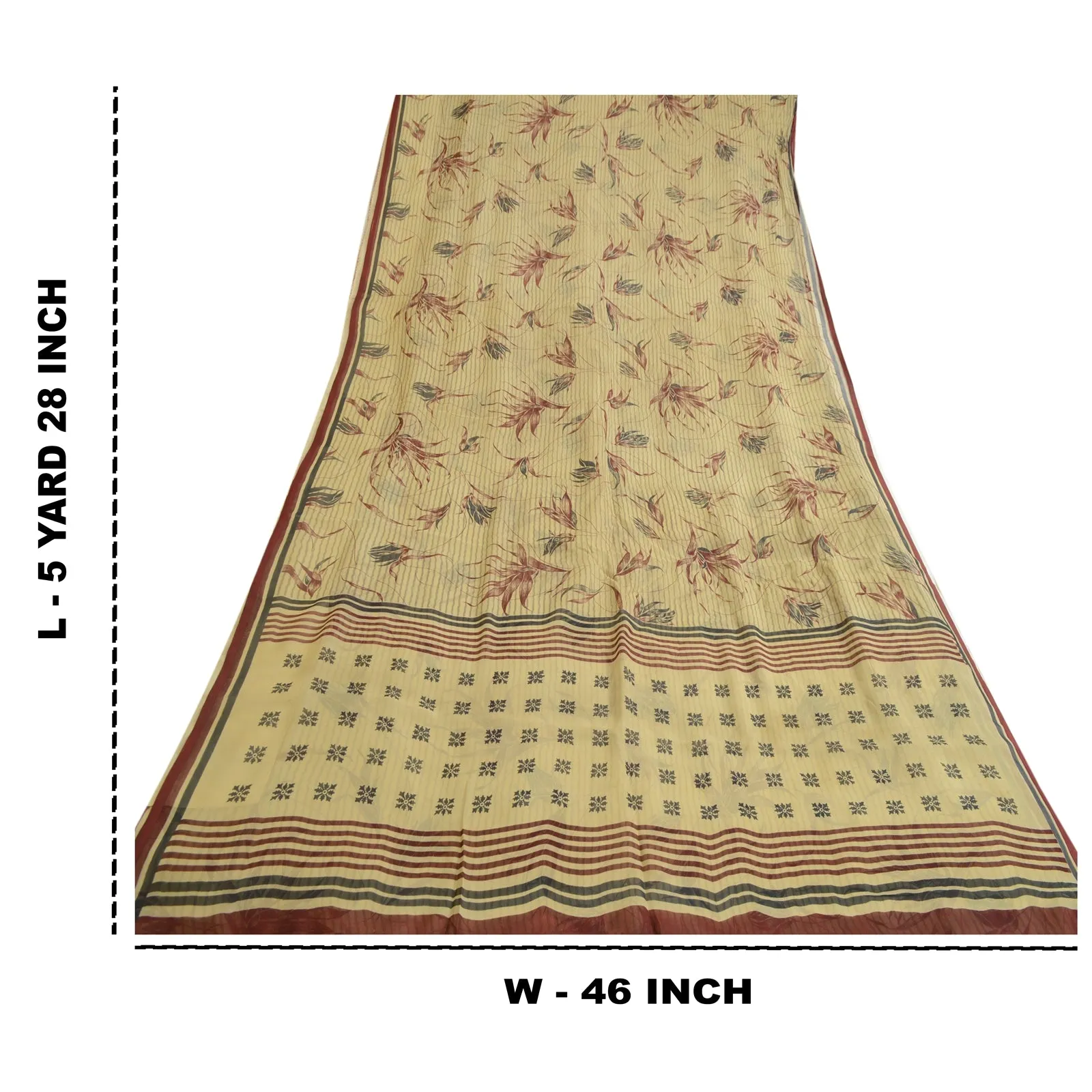 Sanskriti Vintage Sarees Cream Pure Georgette Silk Printed Sari 5yd Craft Fabric