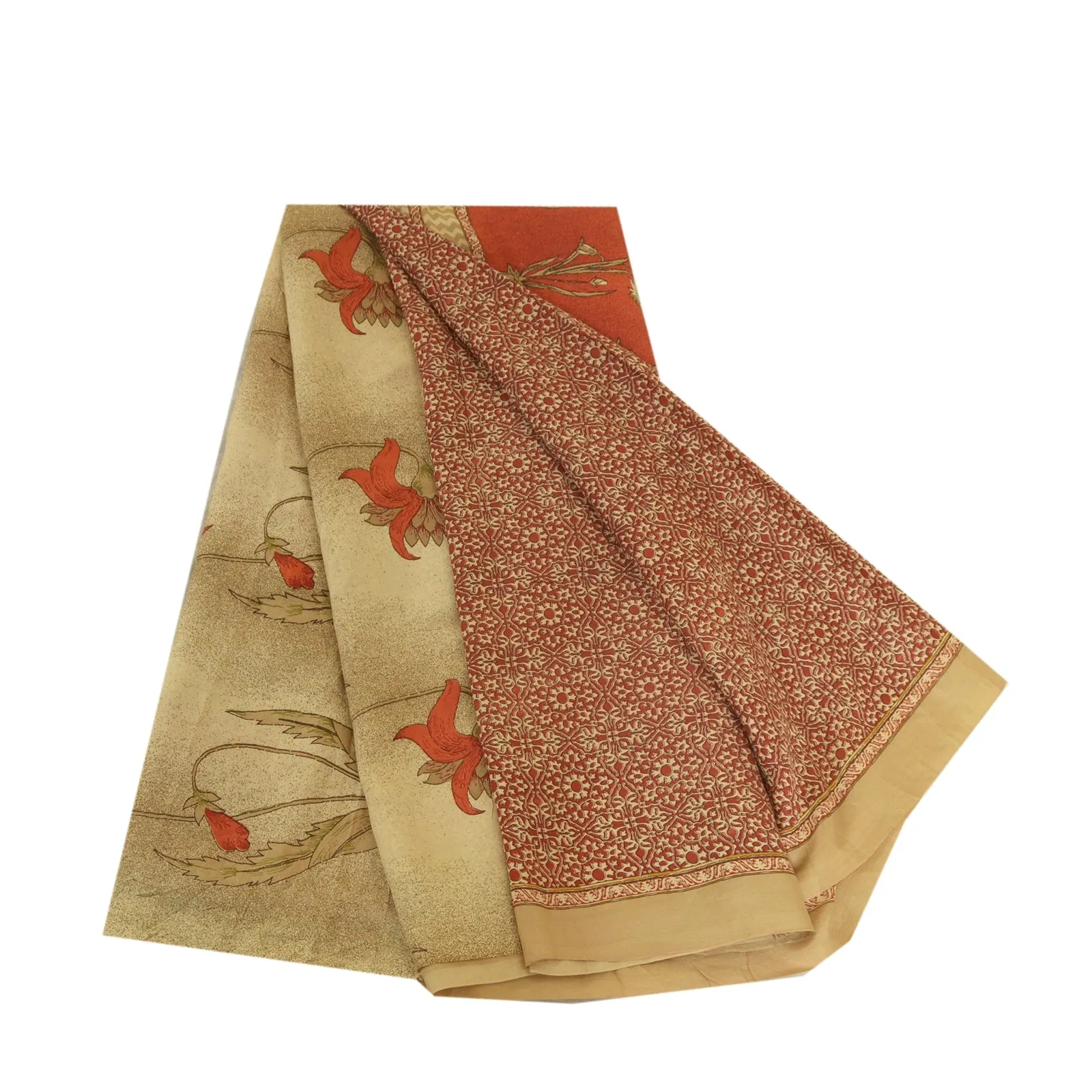 Sanskriti Vintage Sarees From India Red Pure Silk Printed Sari Soft Craft Fabric