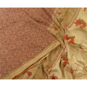 Sanskriti Vintage Sarees From India Red Pure Silk Printed Sari Soft Craft Fabric