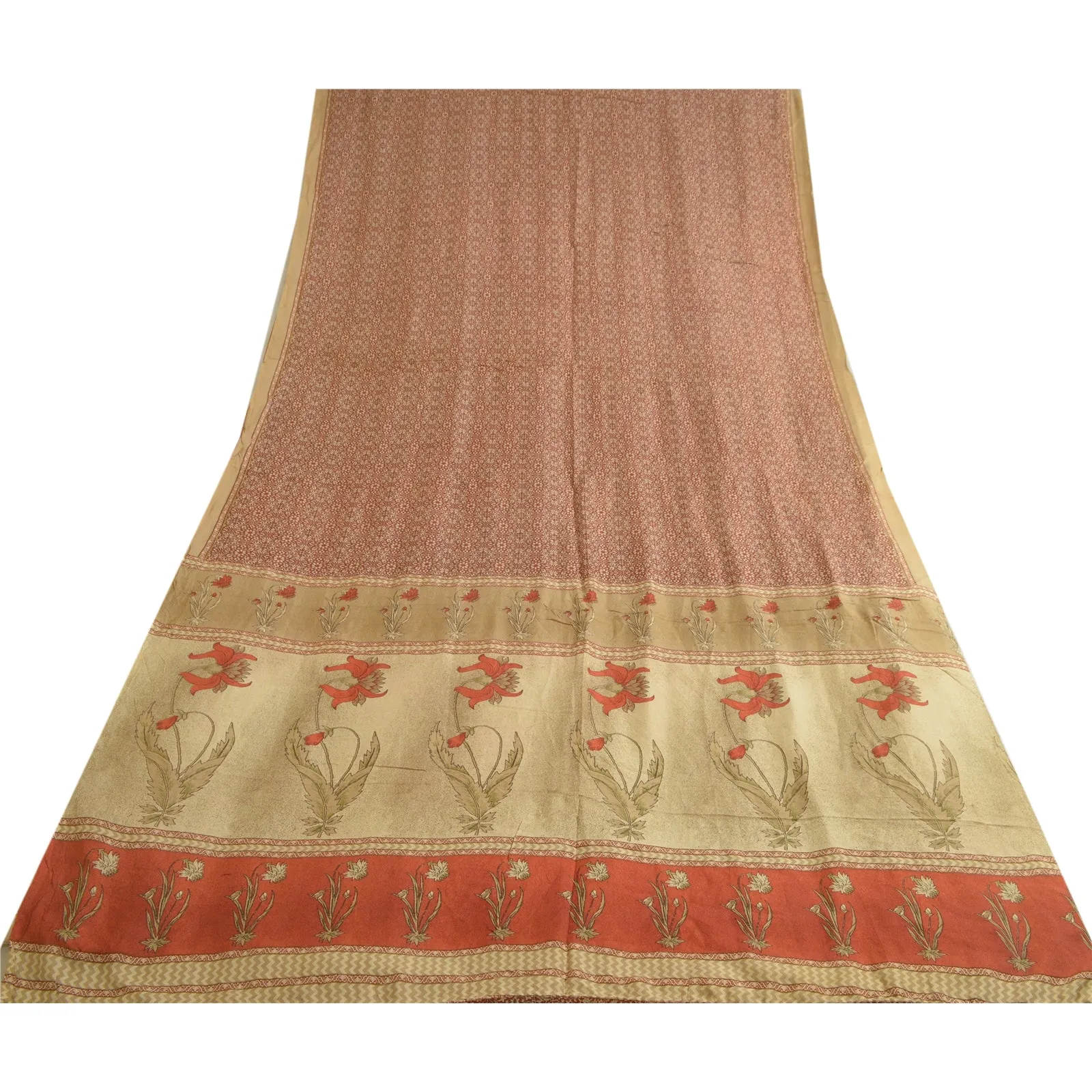 Sanskriti Vintage Sarees From India Red Pure Silk Printed Sari Soft Craft Fabric