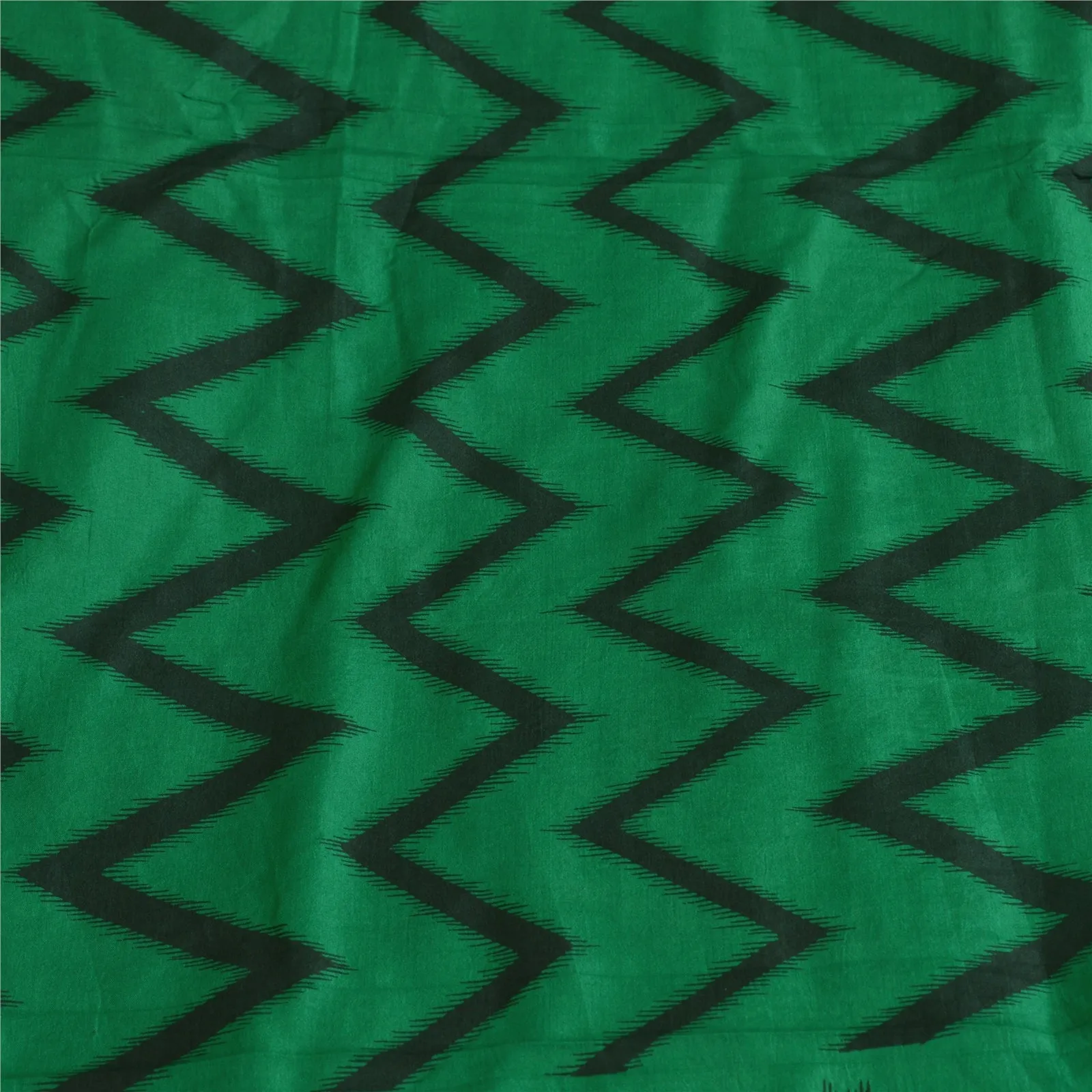 Sanskriti Vintage Sarees Green/Black 100% Pure Silk Printed Sari Craft Fabric