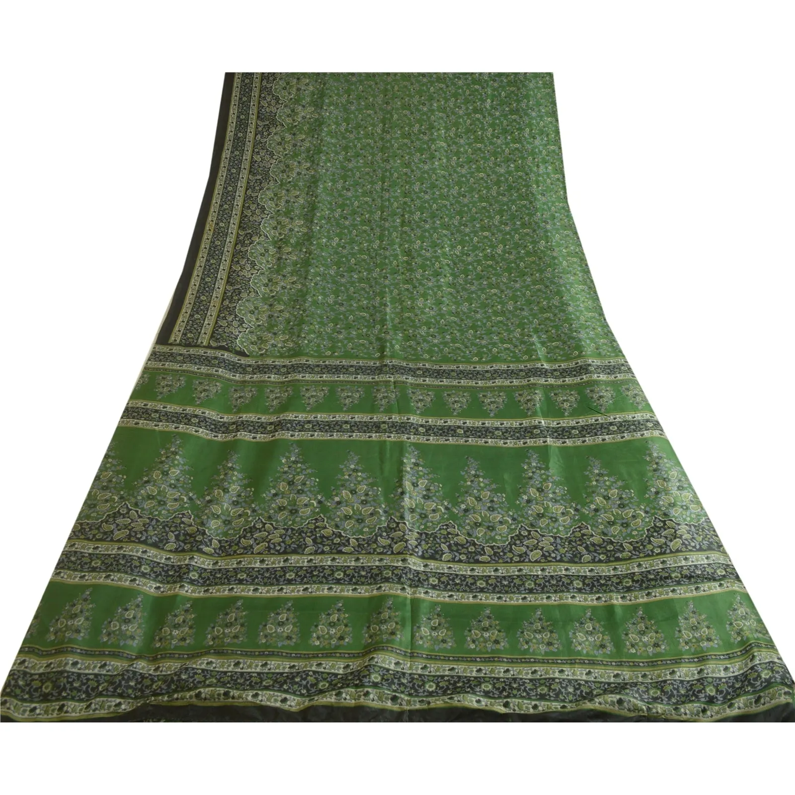 Sanskriti Vintage Sarees Indian Green 100% Pure Silk Printed Sari Craft Fabric