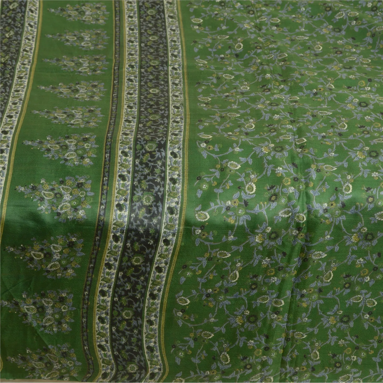 Sanskriti Vintage Sarees Indian Green 100% Pure Silk Printed Sari Craft Fabric