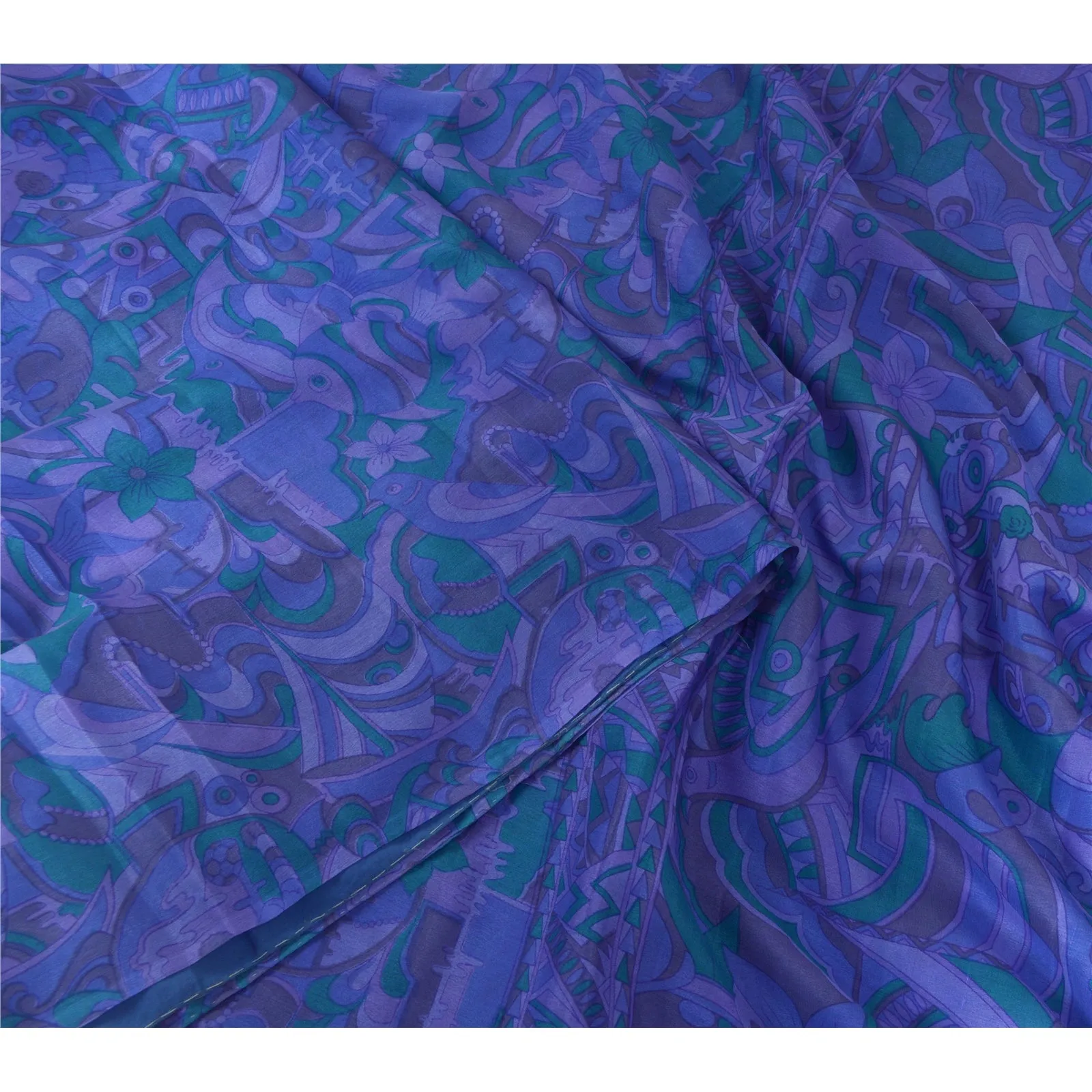 Sanskriti Vintage Sarees Indian Purple 100% Pure Silk Printed Sari Craft Fabric