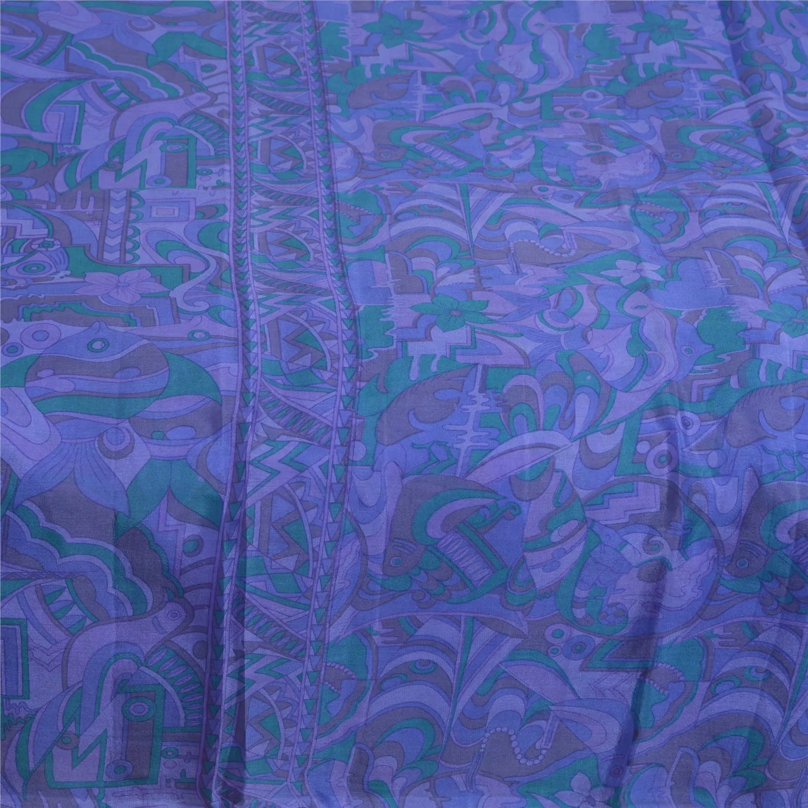 Sanskriti Vintage Sarees Indian Purple 100% Pure Silk Printed Sari Craft Fabric