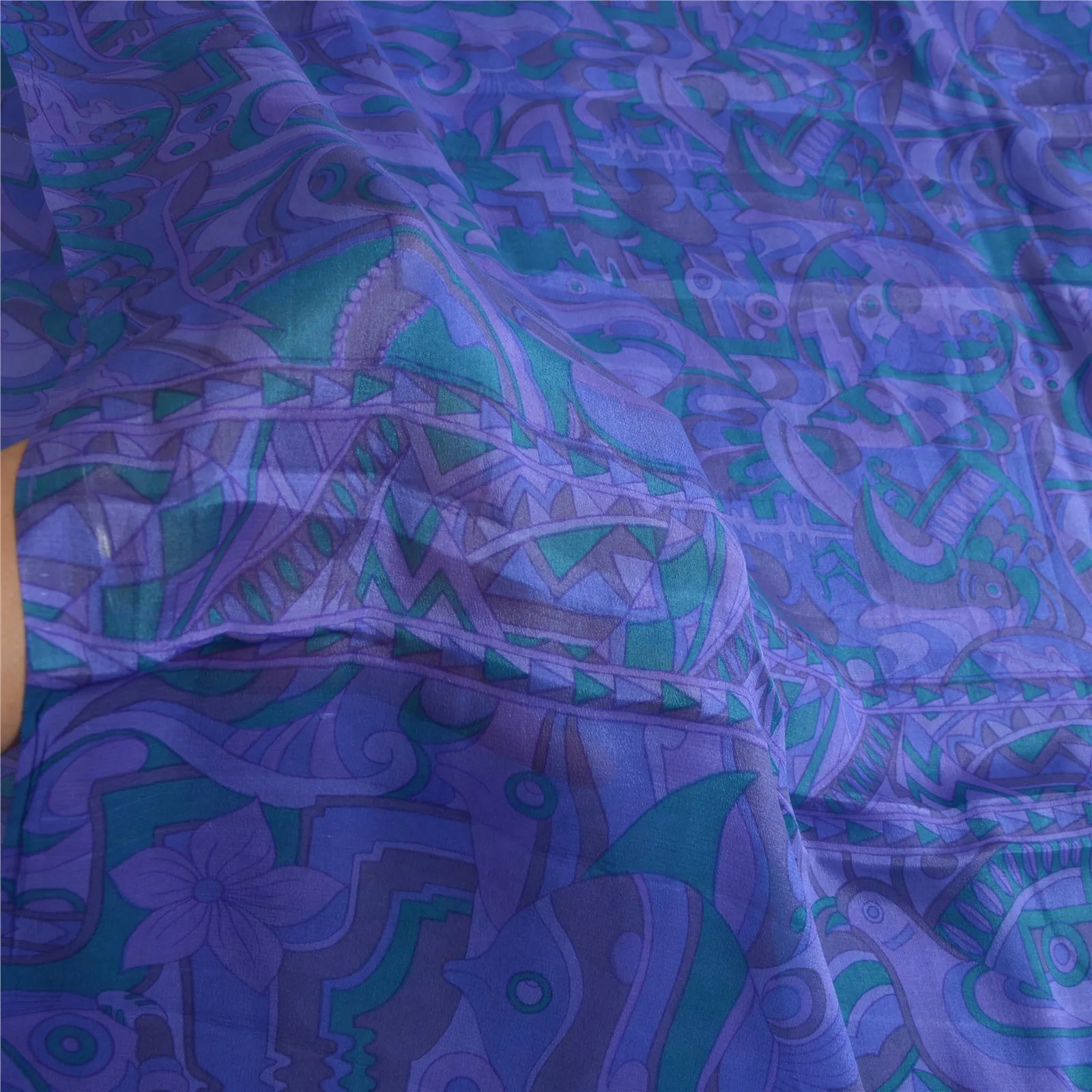 Sanskriti Vintage Sarees Indian Purple 100% Pure Silk Printed Sari Craft Fabric