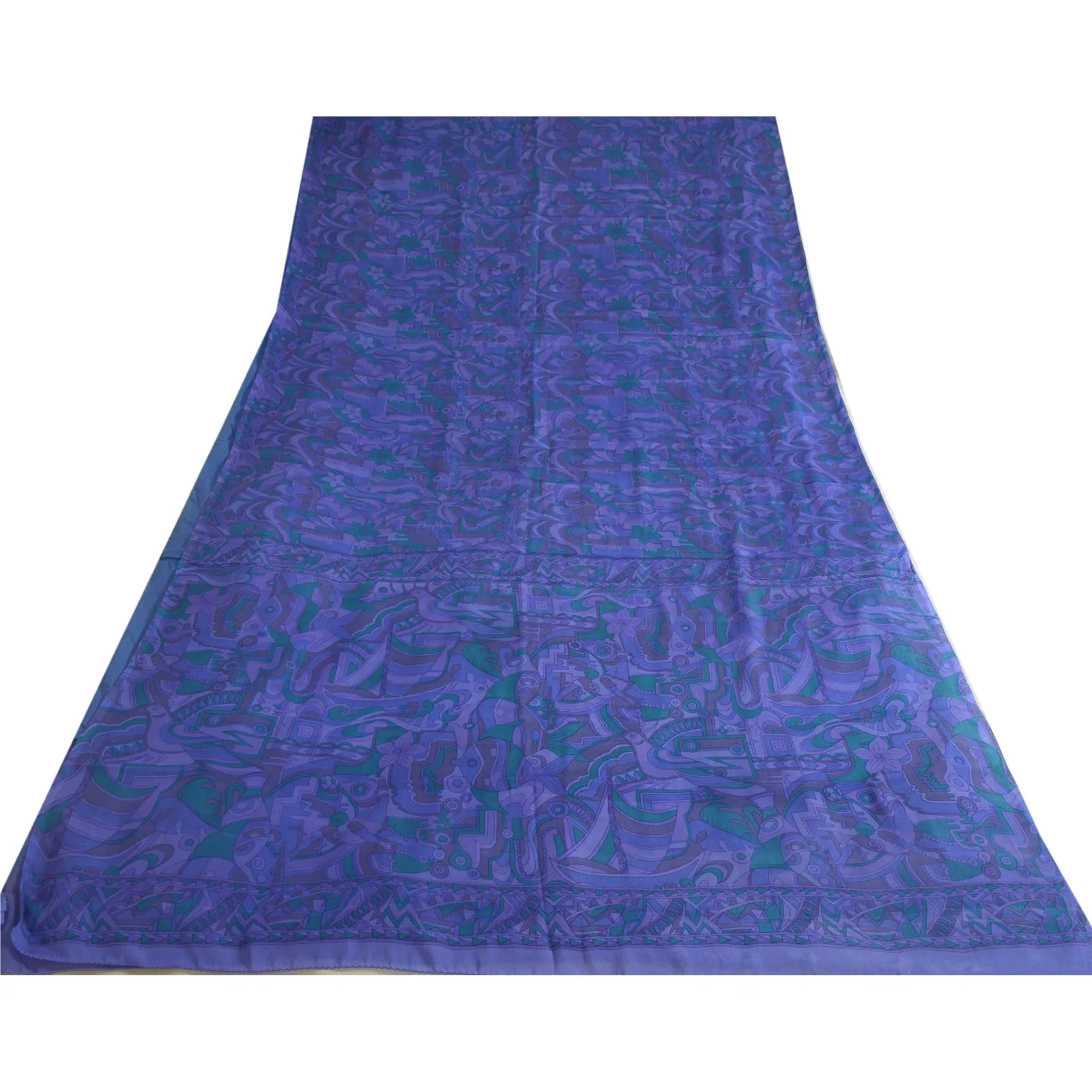 Sanskriti Vintage Sarees Indian Purple 100% Pure Silk Printed Sari Craft Fabric